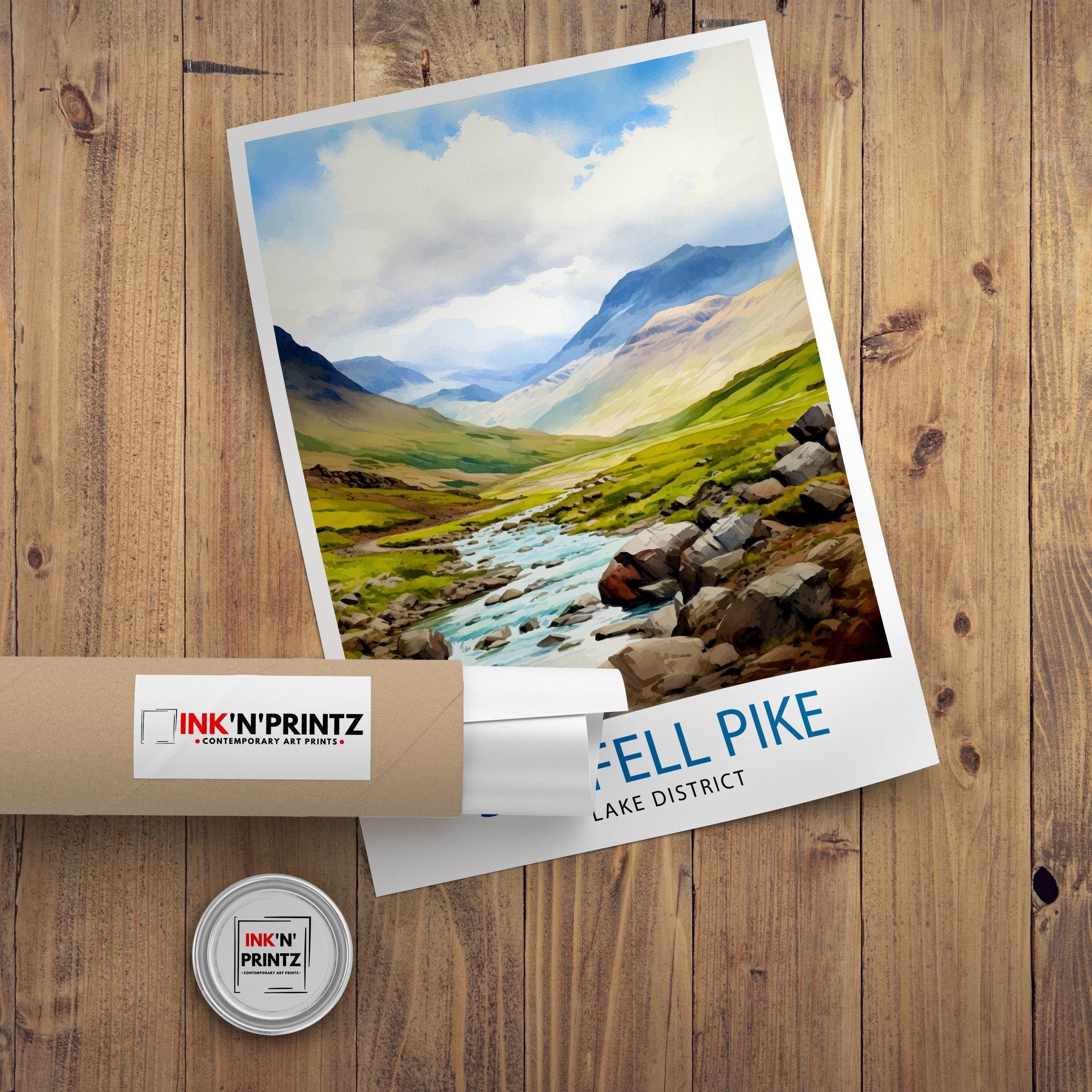 Scafell Pike Travel Print Lake District Wall Art Scafell Pike Illustration England Travel Poster Gift for Hikers Mountain Wall Decor