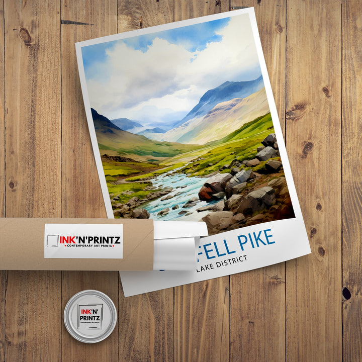 Scafell Pike Travel Print Lake District Wall Art Scafell Pike Illustration England Travel Poster Gift for Hikers Mountain Wall Decor