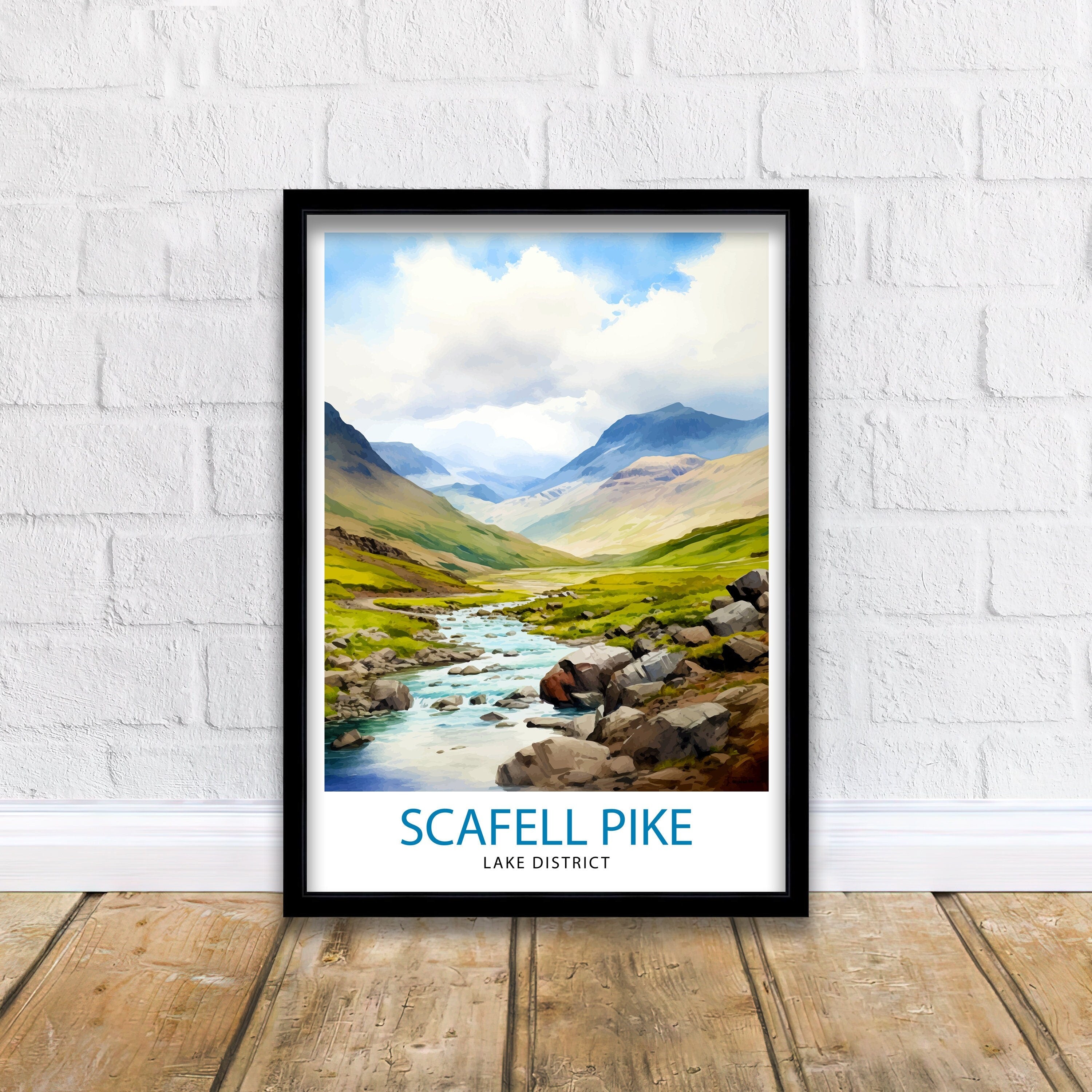 Scafell Pike Travel Print Lake District Wall Art Scafell Pike Illustration England Travel Poster Gift for Hikers Mountain Wall Decor