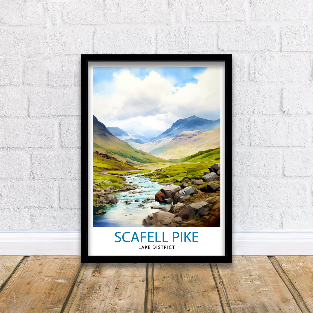 Scafell Pike Travel Print Lake District Wall Art Scafell Pike Illustration England Travel Poster Gift for Hikers Mountain Wall Decor