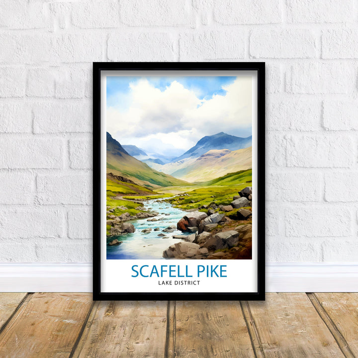 Scafell Pike Travel Print Lake District Wall Art Scafell Pike Illustration England Travel Poster Gift for Hikers Mountain Wall Decor