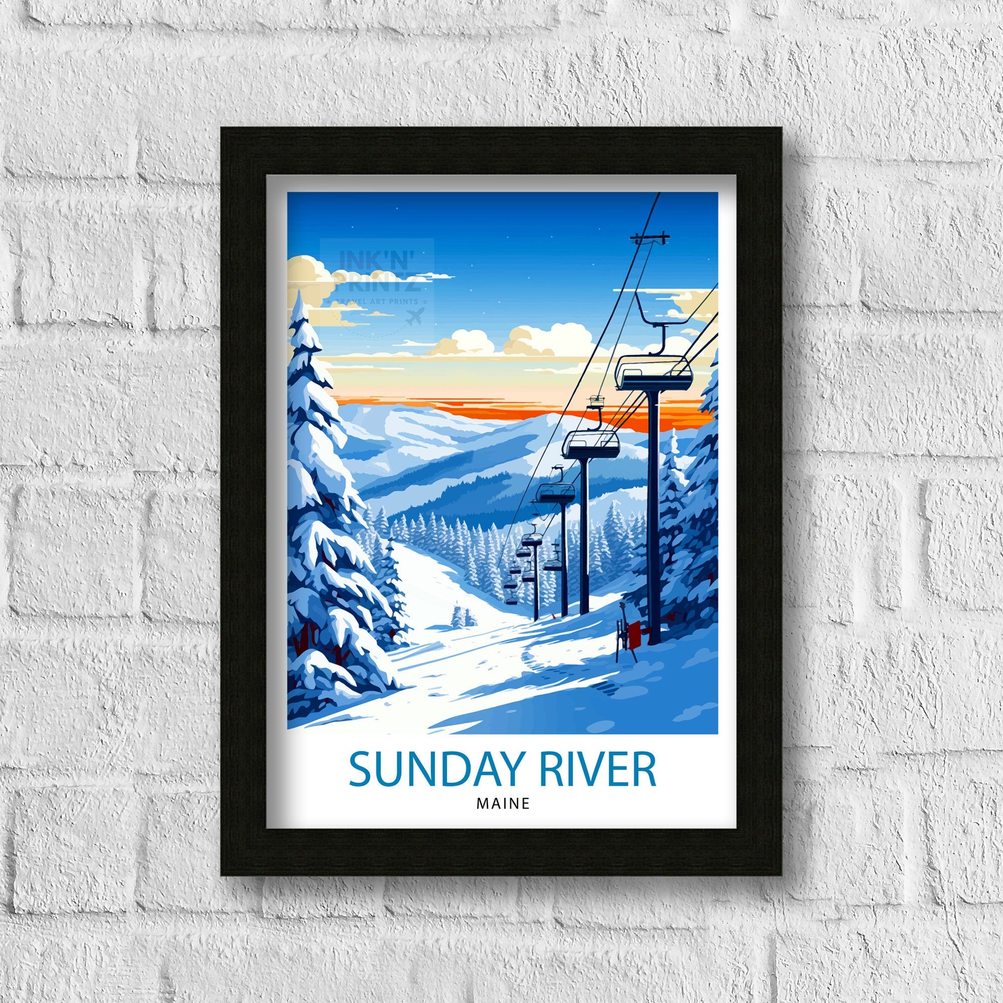 Sunday River Maine Ski Poster Winter Resort Wall Art Maine Ski Poster Sunday River