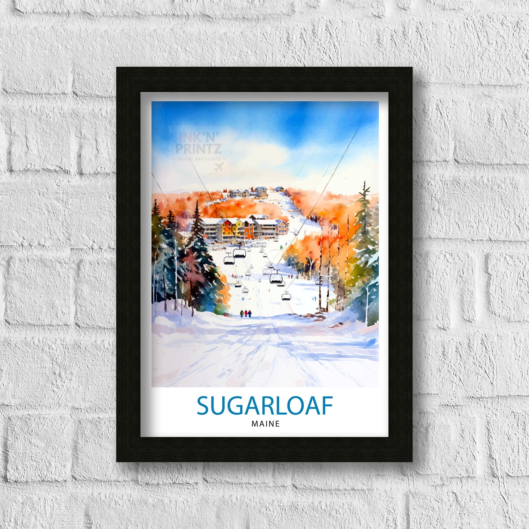 Sugarloaf Maine Ski Resort Print - Maine Ski Wall Art - Sugarloaf Mountain Decor - Skiing Poster - Winter Landscape Art - Ski Lover Gift