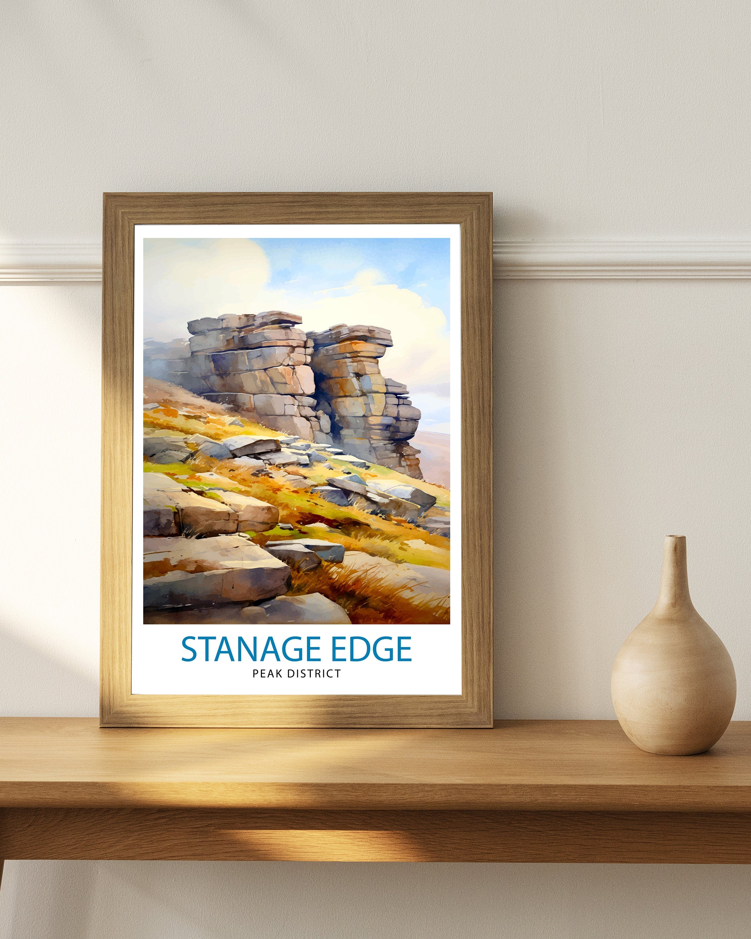 Stanage Edge Print Peak District Art Climbing Wall Decor England Landscape Poster Hiking Travel Gift British Nature Wall Art