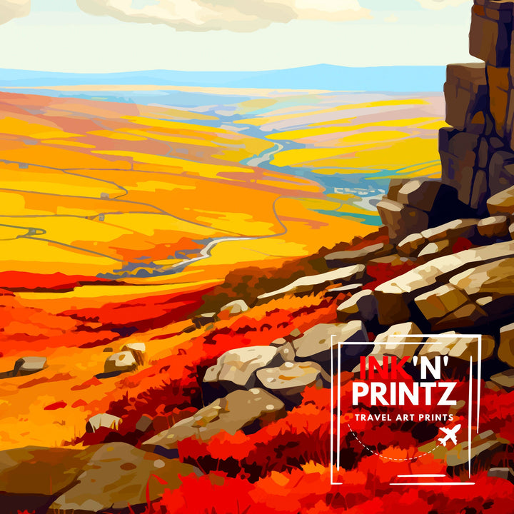 Stanage Edge Print Peak District Art Climbing Wall Decor England Landscape Poster Hiking Travel Gift British Nature Wall Art