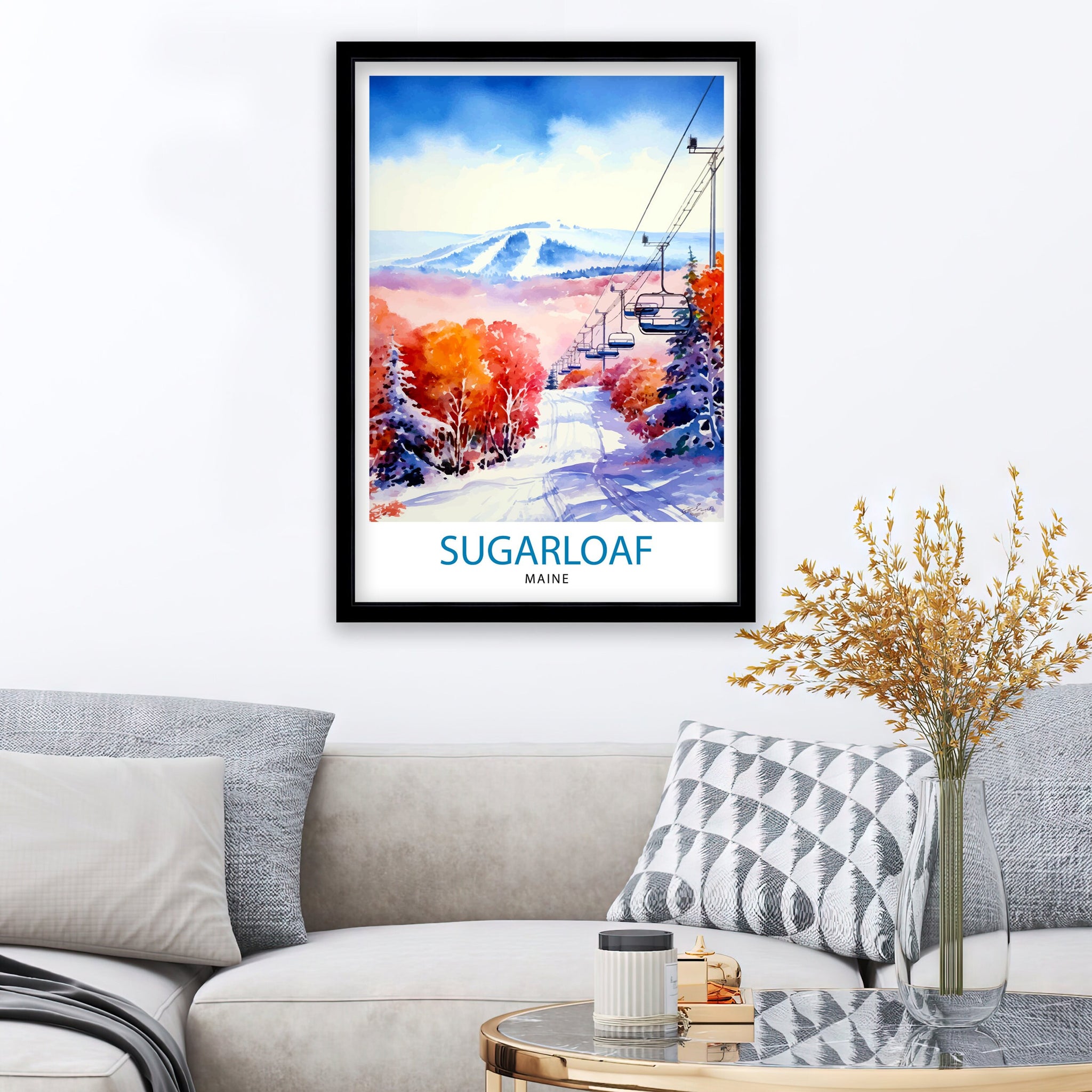 Sugarloaf Maine Ski Resort Print - Maine Ski Wall Art - Sugarloaf Mountain Decor - Skiing Poster - Winter Landscape Art - Ski Lover Gift