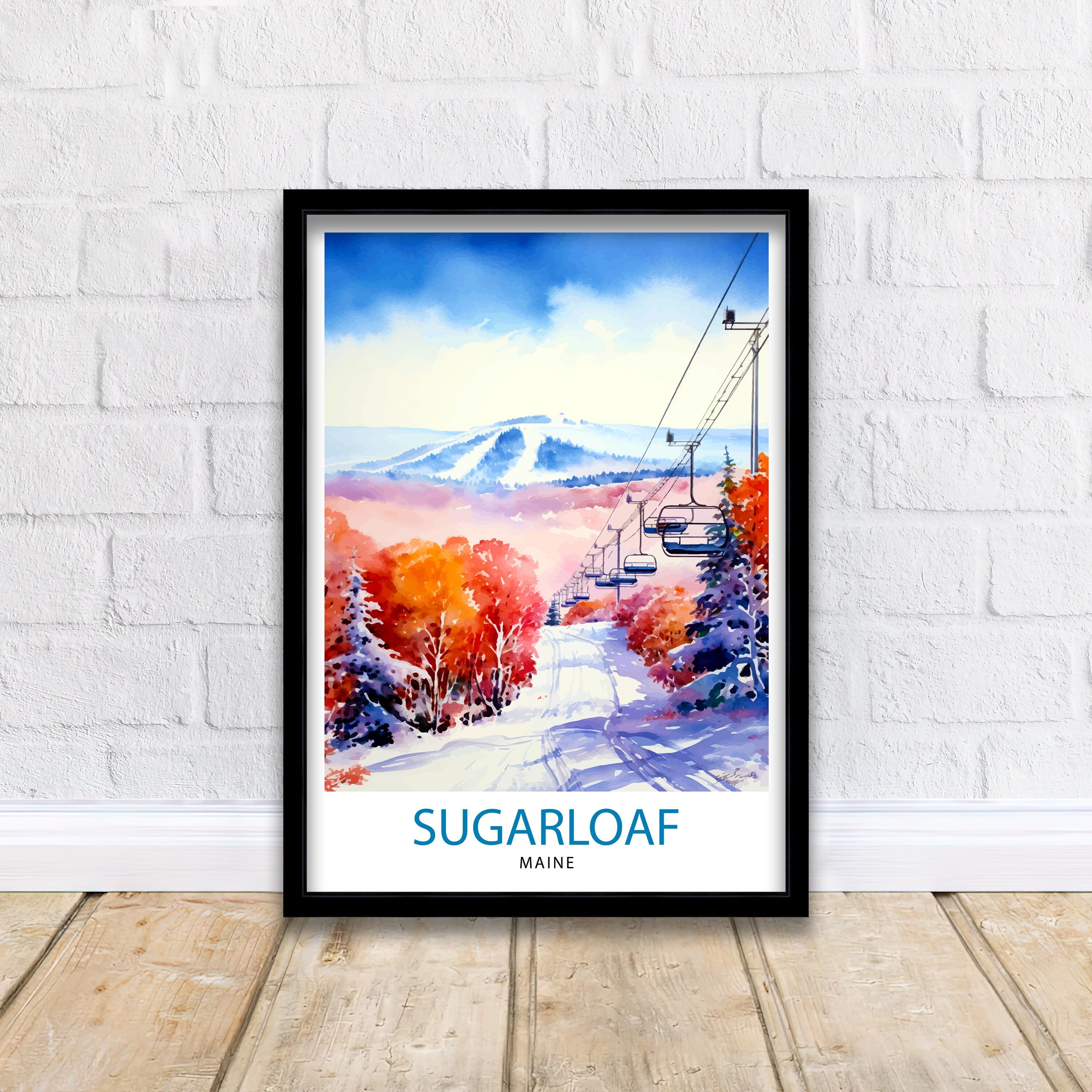Sugarloaf Maine Ski Resort Print - Maine Ski Wall Art - Sugarloaf Mountain Decor - Skiing Poster - Winter Landscape Art - Ski Lover Gift