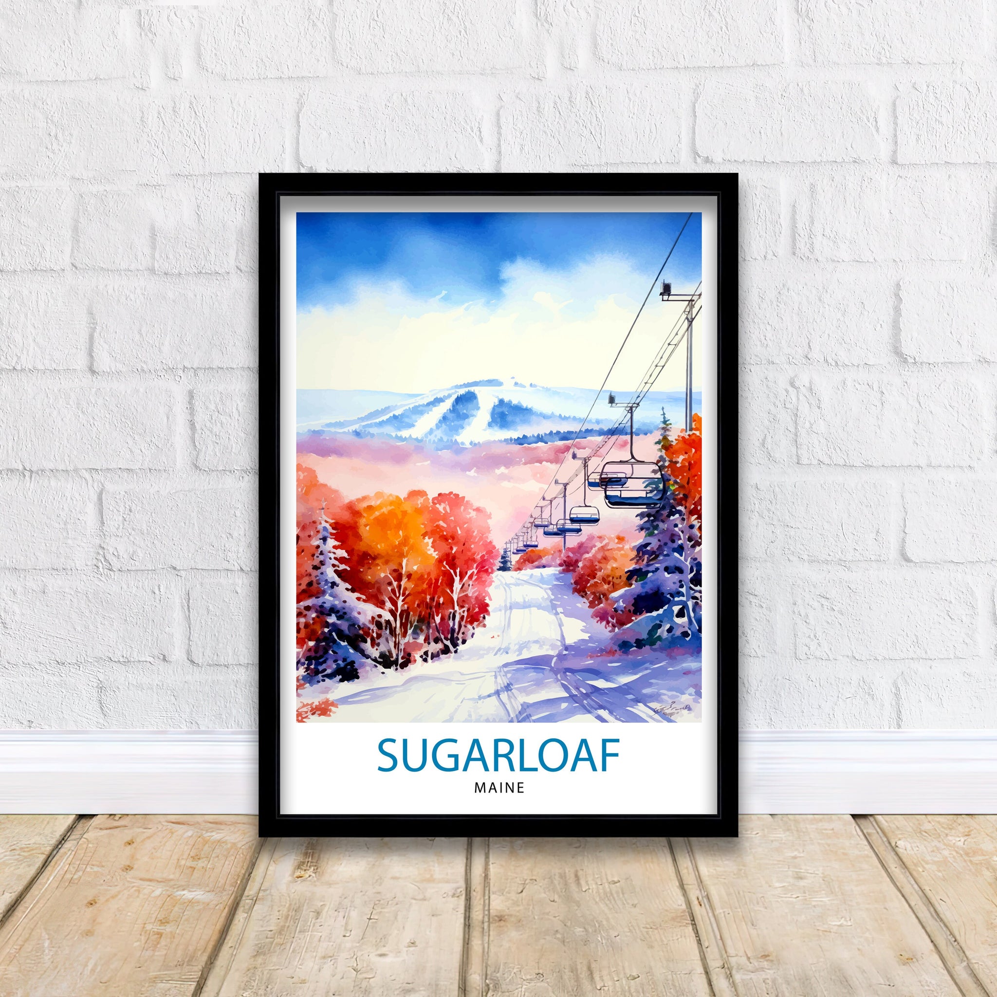Sugarloaf Maine Ski Resort Print - Maine Ski Wall Art - Sugarloaf Mountain Decor - Skiing Poster - Winter Landscape Art - Ski Lover Gift
