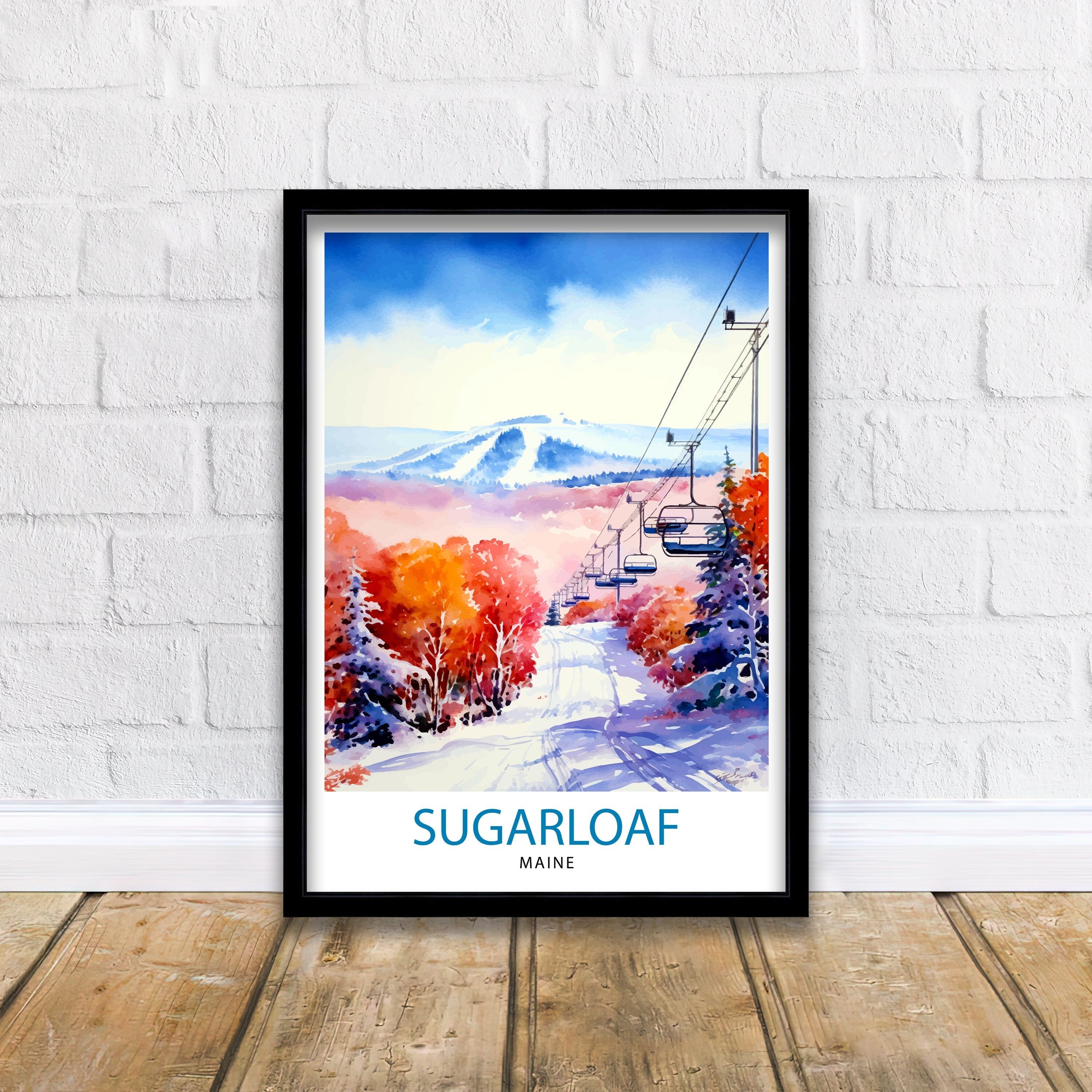 Sugarloaf Maine Ski Resort Print - Maine Ski Wall Art - Sugarloaf Mountain Decor - Skiing Poster - Winter Landscape Art - Ski Lover Gift