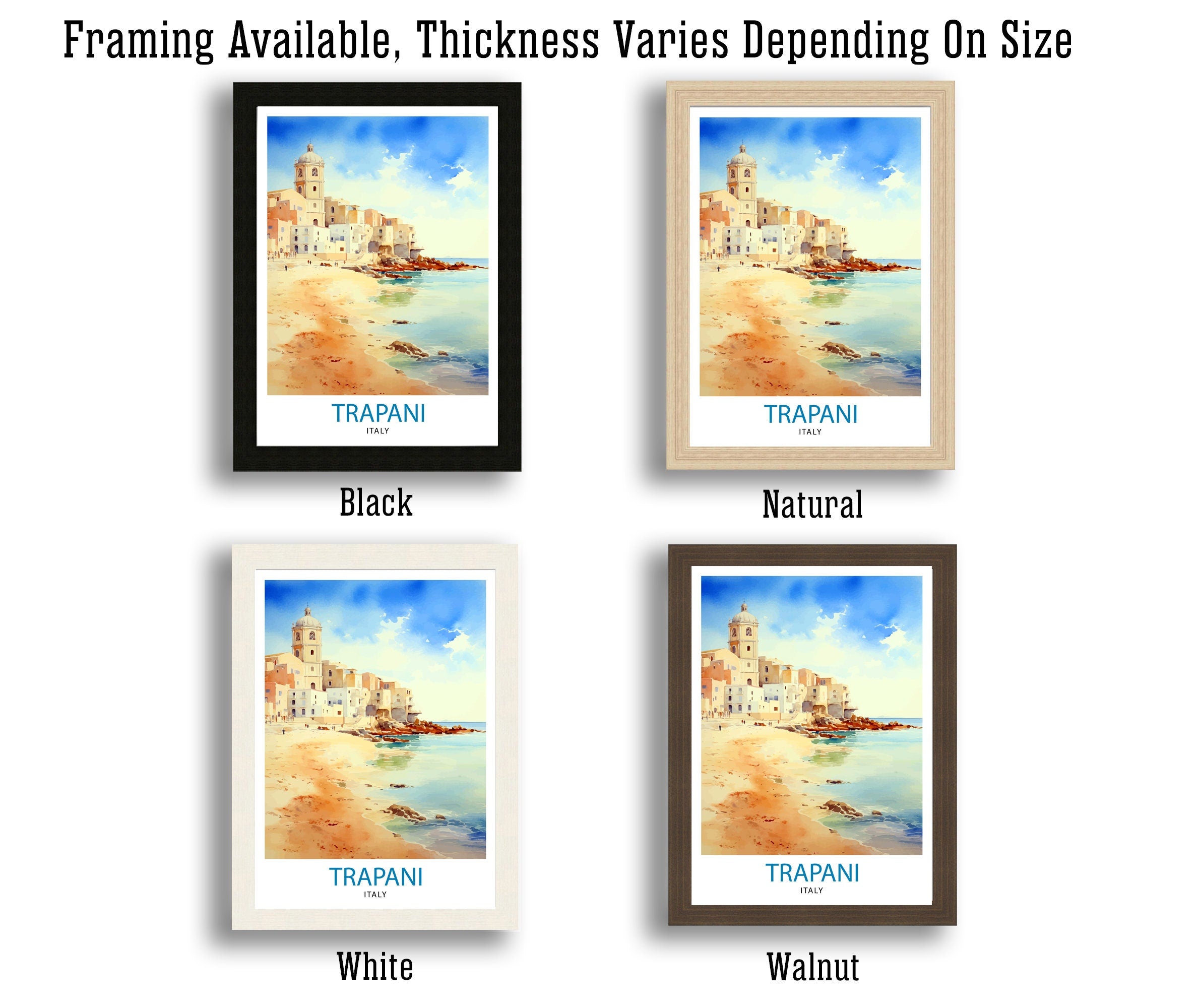 Trapani Italy Art Print Coastal Sicilian City Poster Trapani Beach Wall Art Italian Seaside Decor Travel to Trapani Illustration
