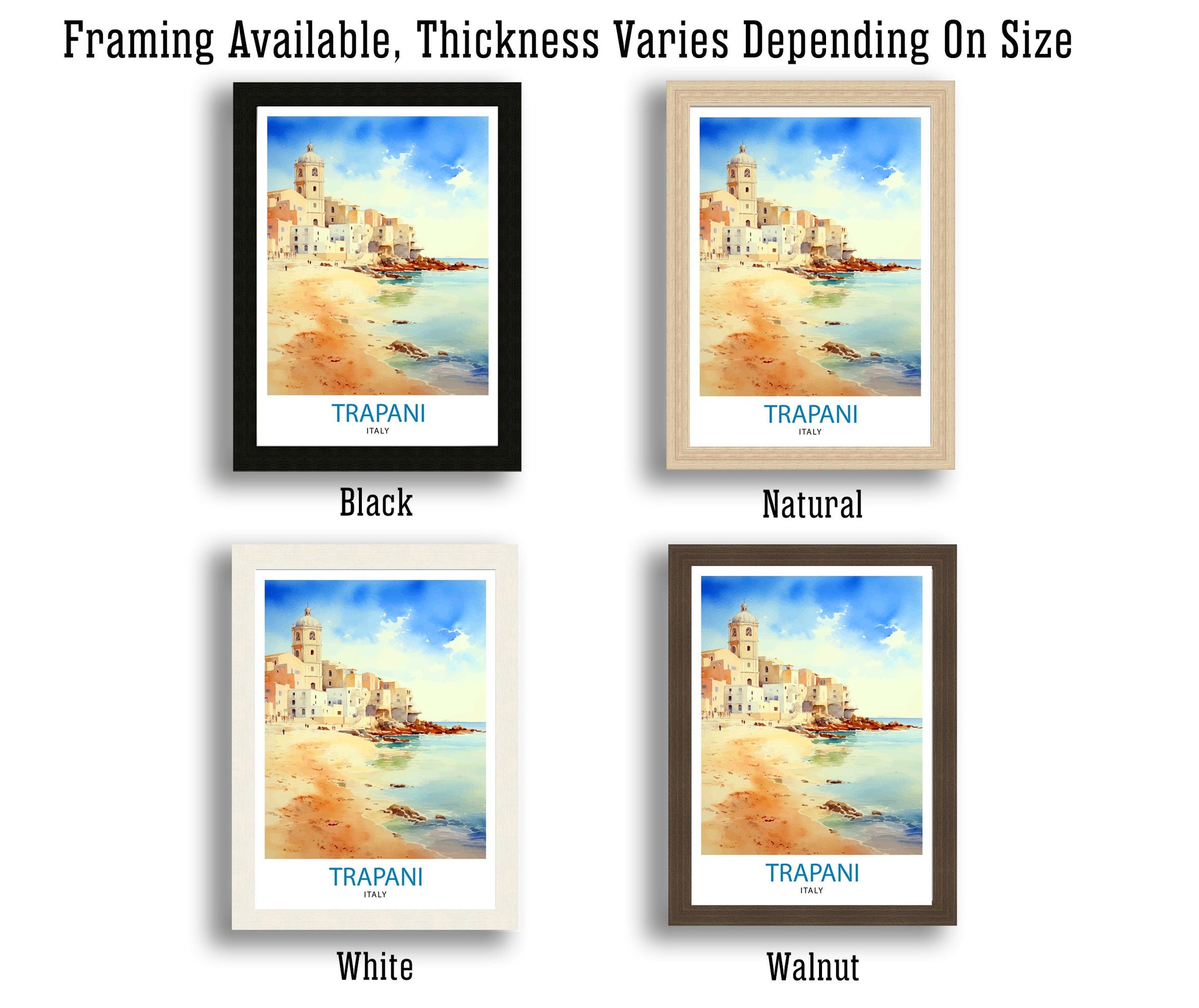Trapani Italy Art Print Coastal Sicilian City Poster Trapani Beach Wall Art Italian Seaside Decor Travel to Trapani Illustration