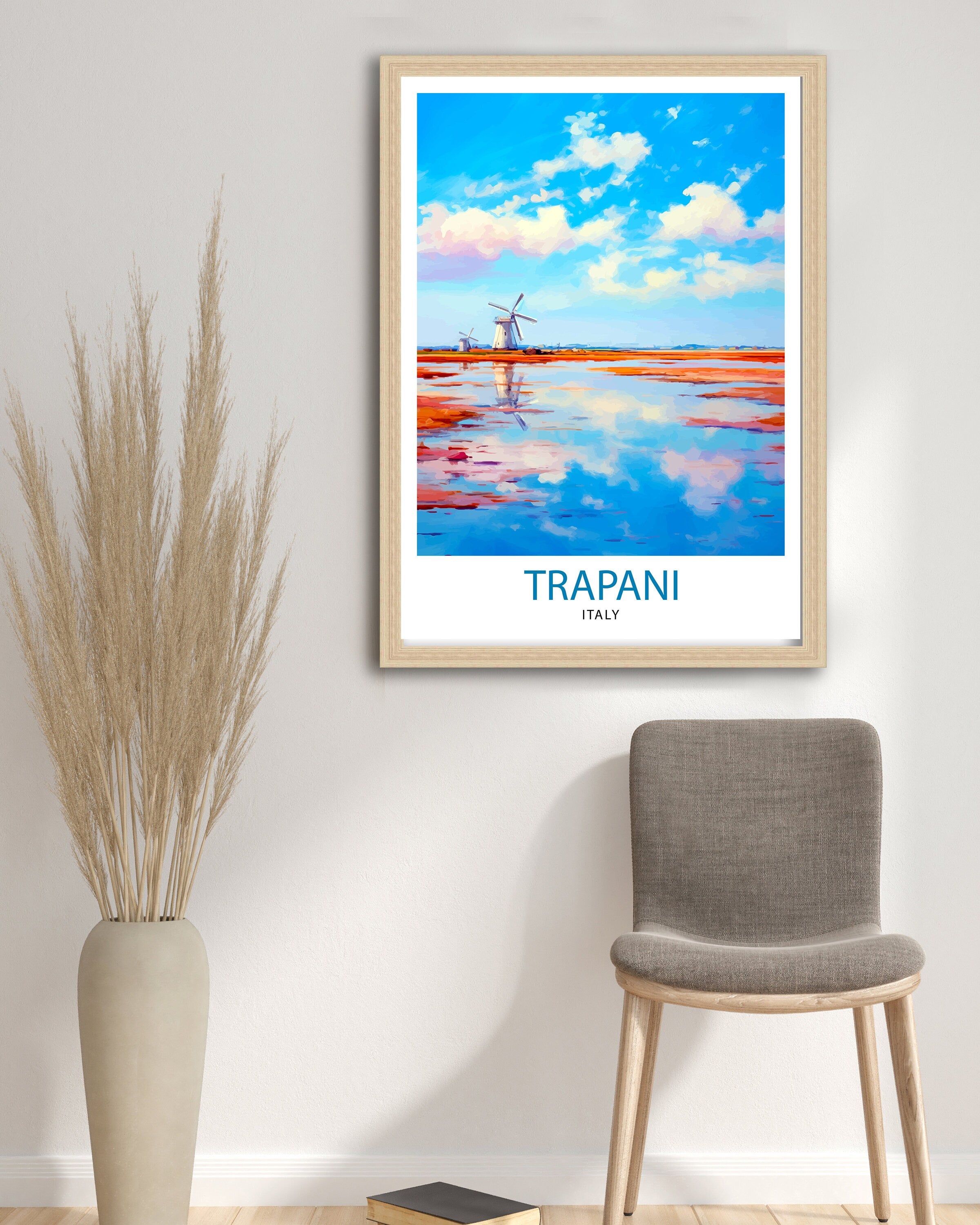 Trapani Italy Art Print Coastal Sicilian City Poster Trapani Beach Wall Art Italian Seaside Decor Travel to Trapani Illustration