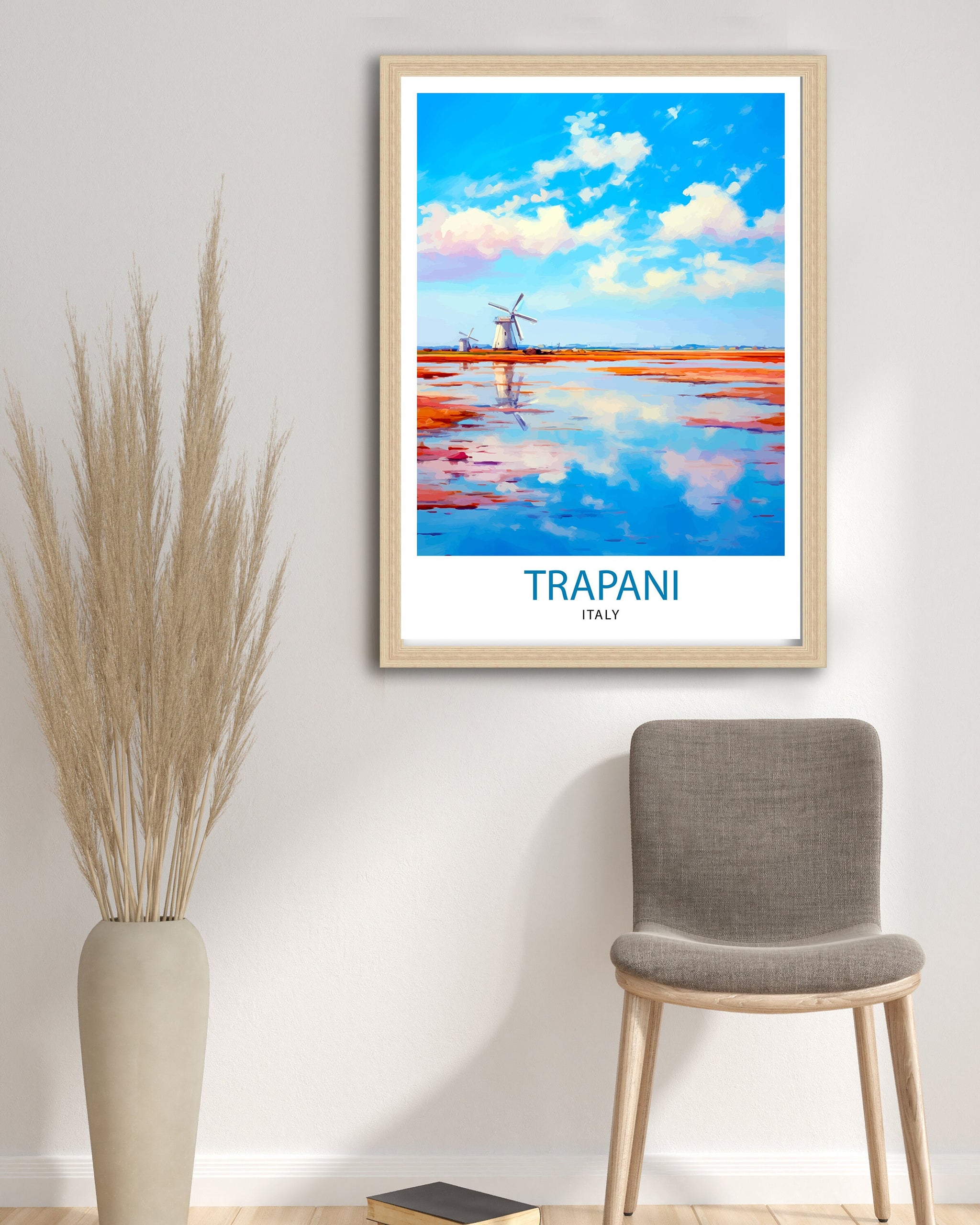 Trapani Italy Art Print Coastal Sicilian City Poster Trapani Beach Wall Art Italian Seaside Decor Travel to Trapani Illustration