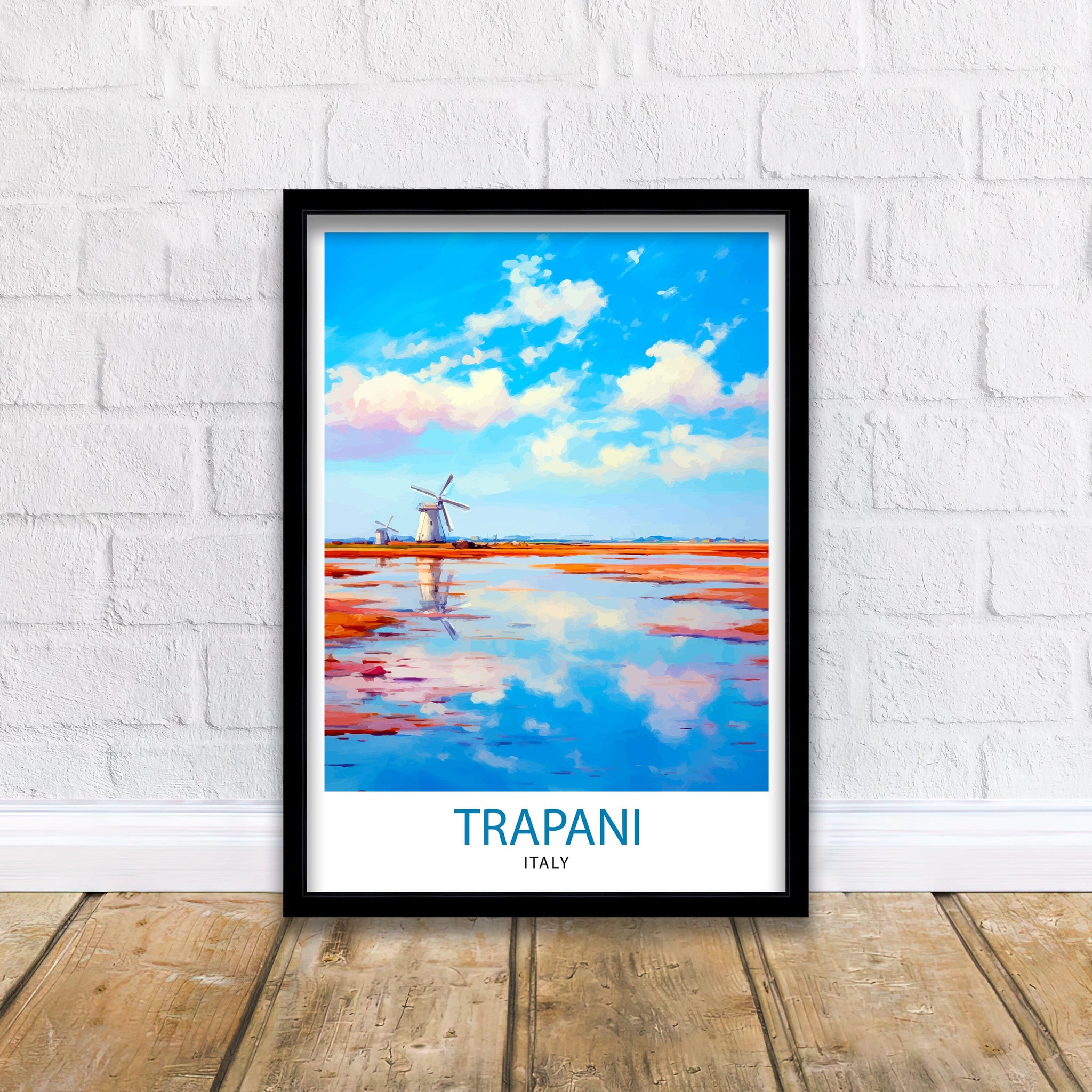Trapani Italy Art Print Coastal Sicilian City Poster Trapani Beach Wall Art Italian Seaside Decor Travel to Trapani Illustration