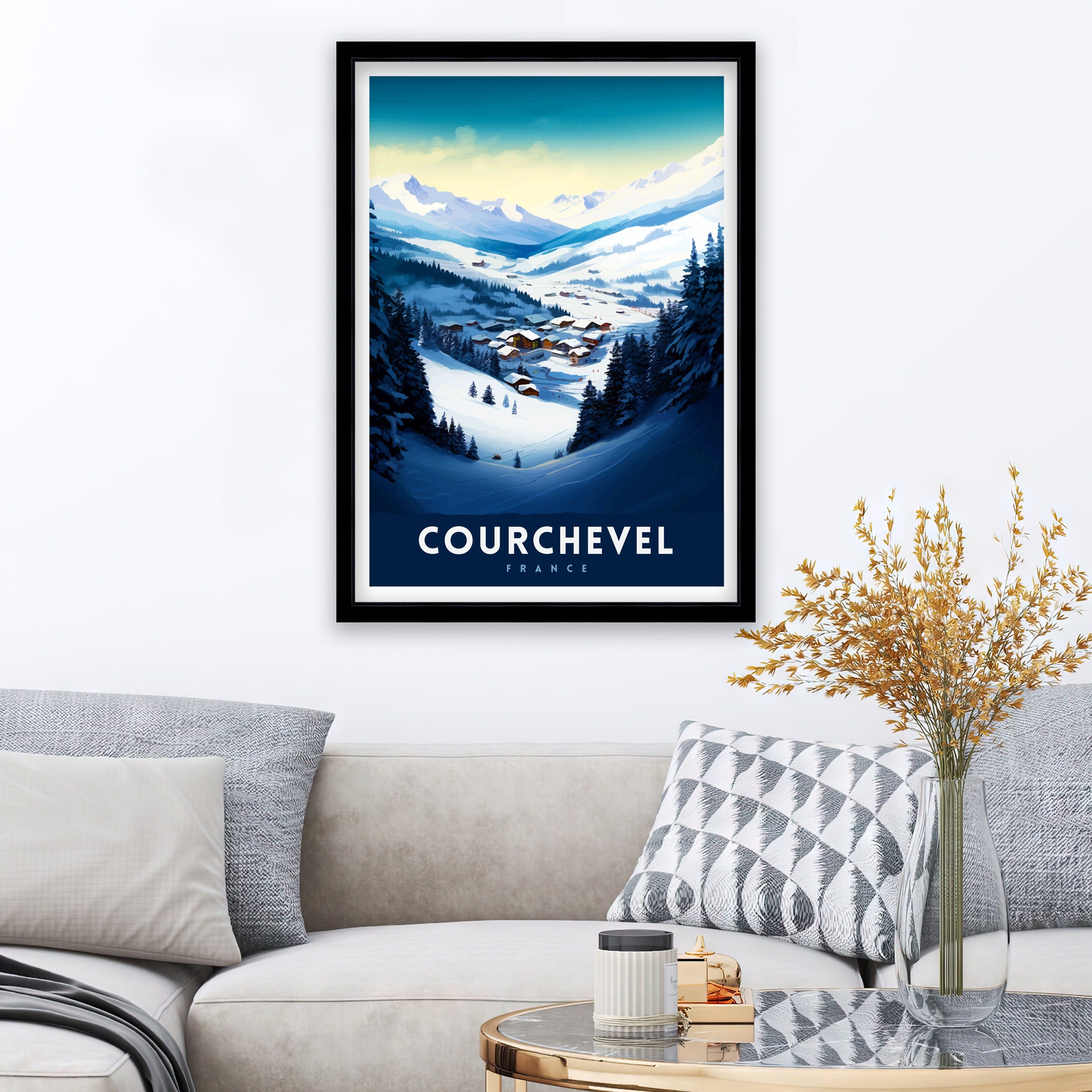 Courchevel Ski Resort Print French Alps Winter Sports Poster Ski Lover Wall Art Courchevel Mountain View Decor France Skiing Trip Artwork