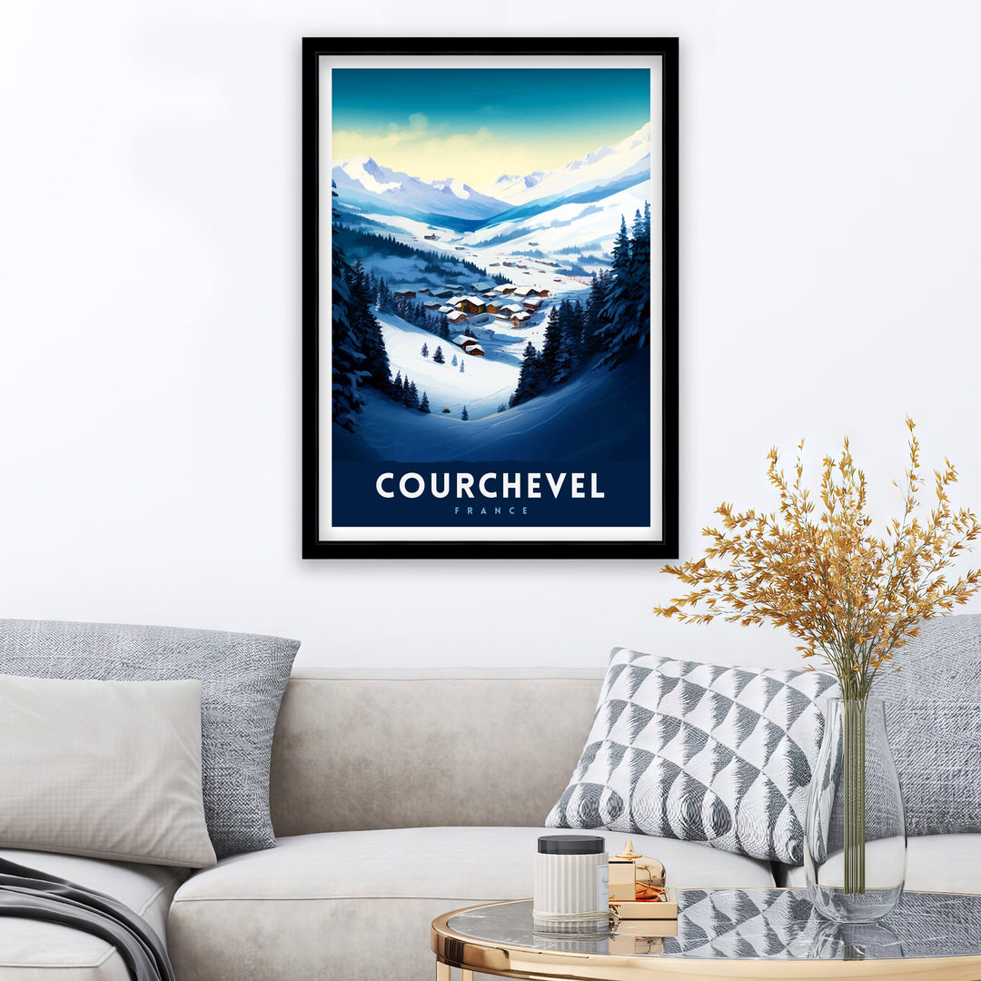 Courchevel Ski Resort Poster French Alps Winter Sports Poster Ski Lover Wall Art Courchevel Mountain View Decor France Skiing Trip Artwork