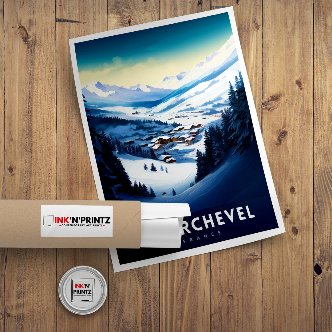 Courchevel Ski Resort Poster French Alps Winter Sports Poster Ski Lover Wall Art Courchevel Mountain View Decor France Skiing Trip Artwork