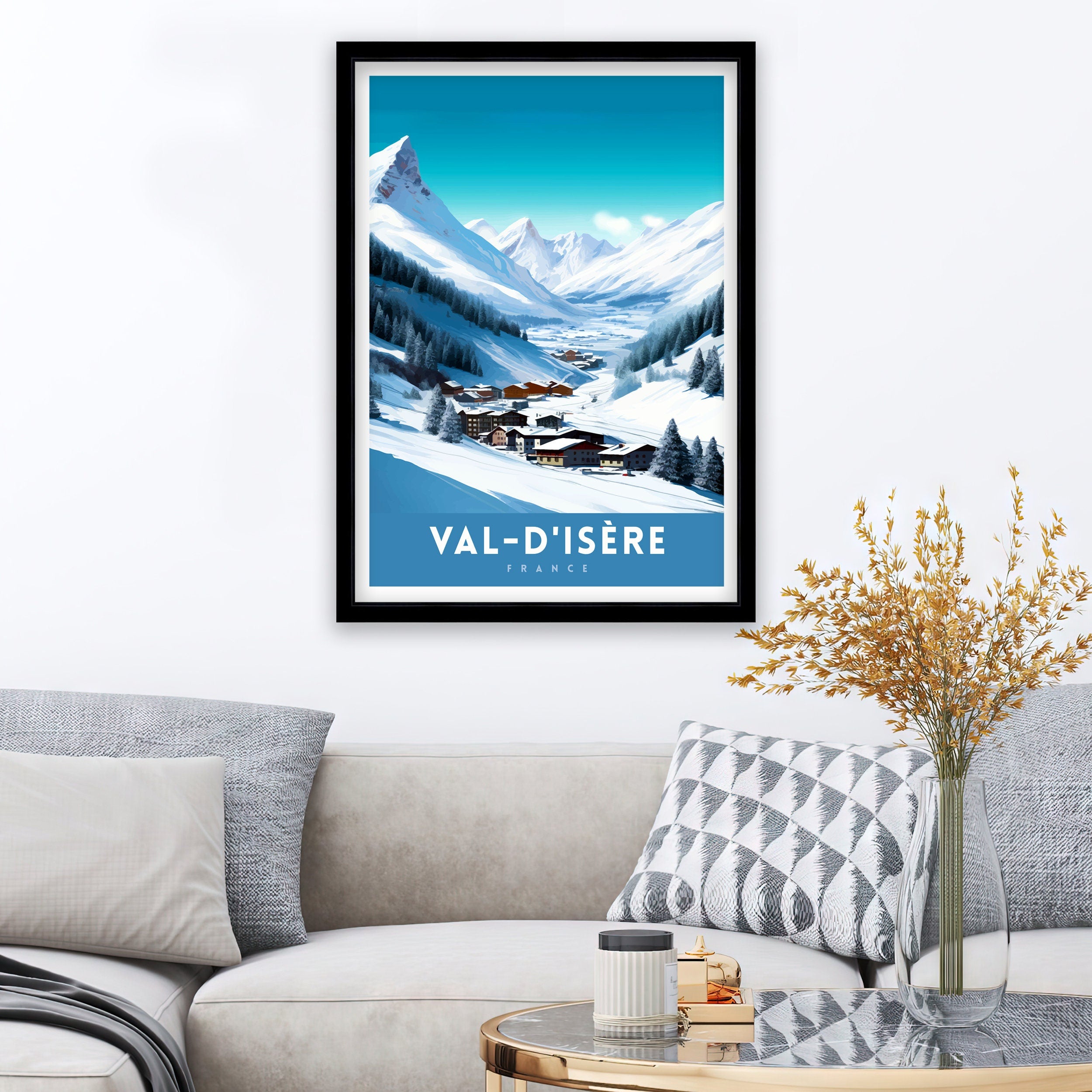Val d Isere Travel Print French Ski Paradise Wall Decor Val dIsere Poster Alpine Resort France Snow Landscape Art Ski Lovers Gift Idea