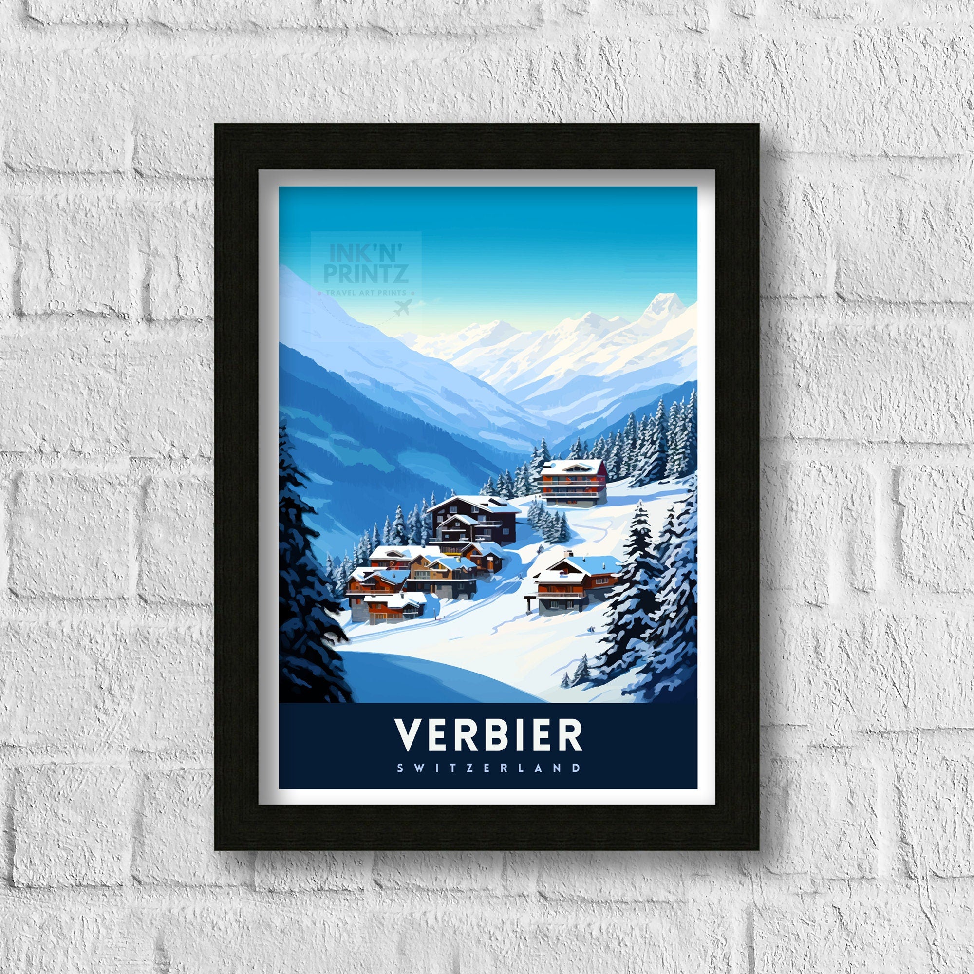 Verbier Ski Resort Print Swiss Alps Winter Scene Wall Art Verbier Poster Skiing Travel Decor Mountain Landscape Gift for Skiers