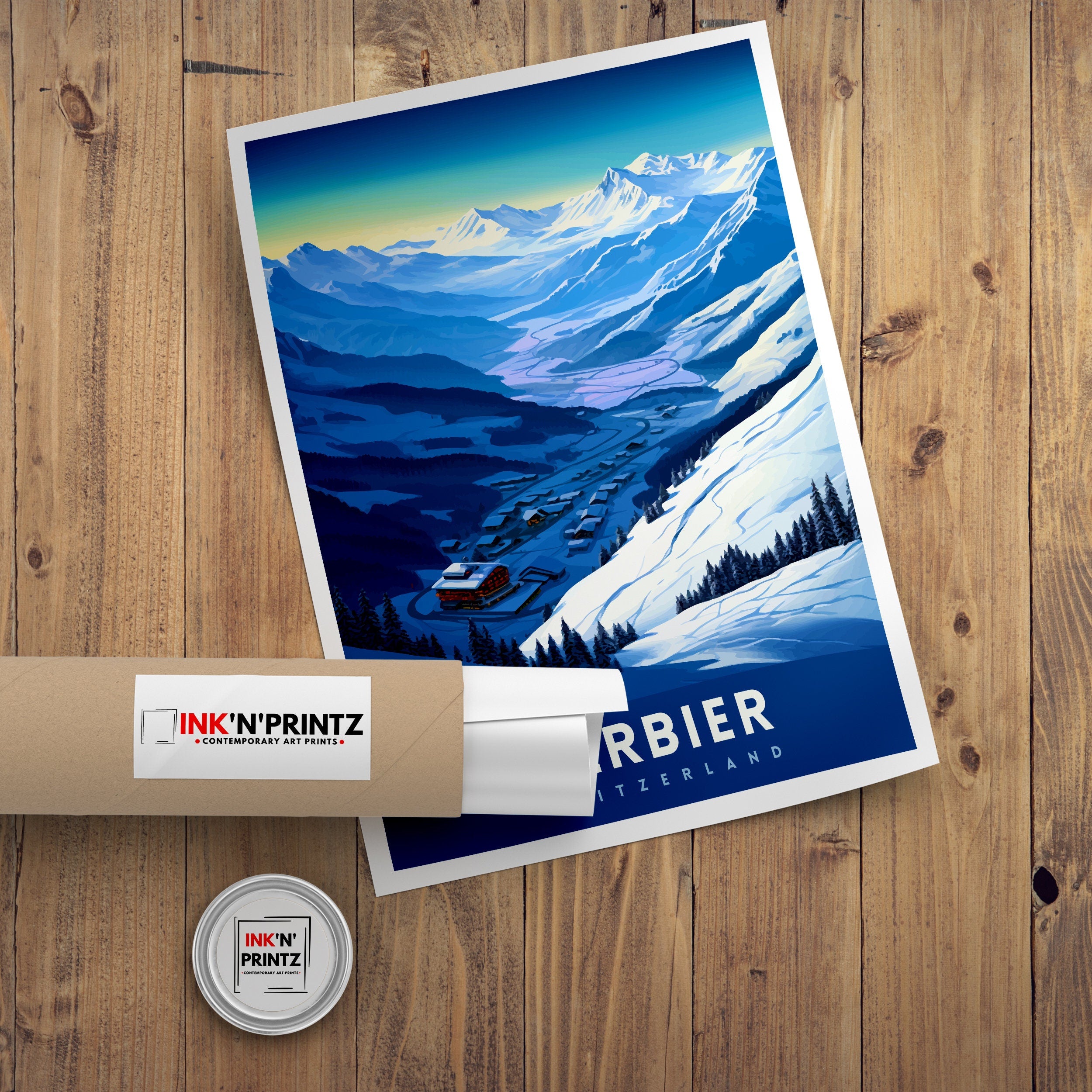 Verbier Ski Resort Print Swiss Alps Winter Scene Wall Art Verbier Poster Skiing Travel Decor Mountain Landscape Gift for Skiers