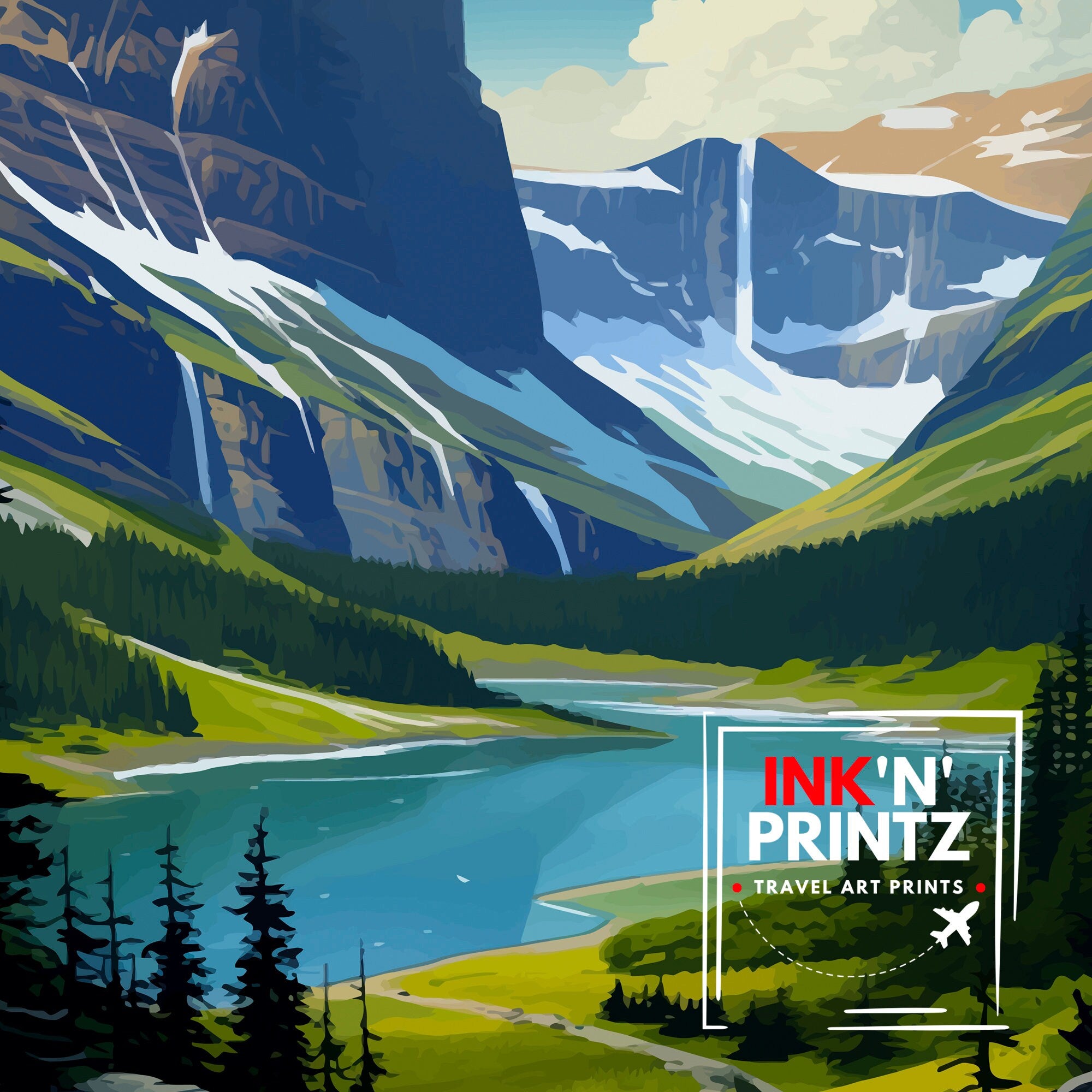 Glacier National Park Print| Montana Wilderness Poster Alpine Landscape Art Hiker's Dream Decor National Park Wall Art Nature Travel Gift