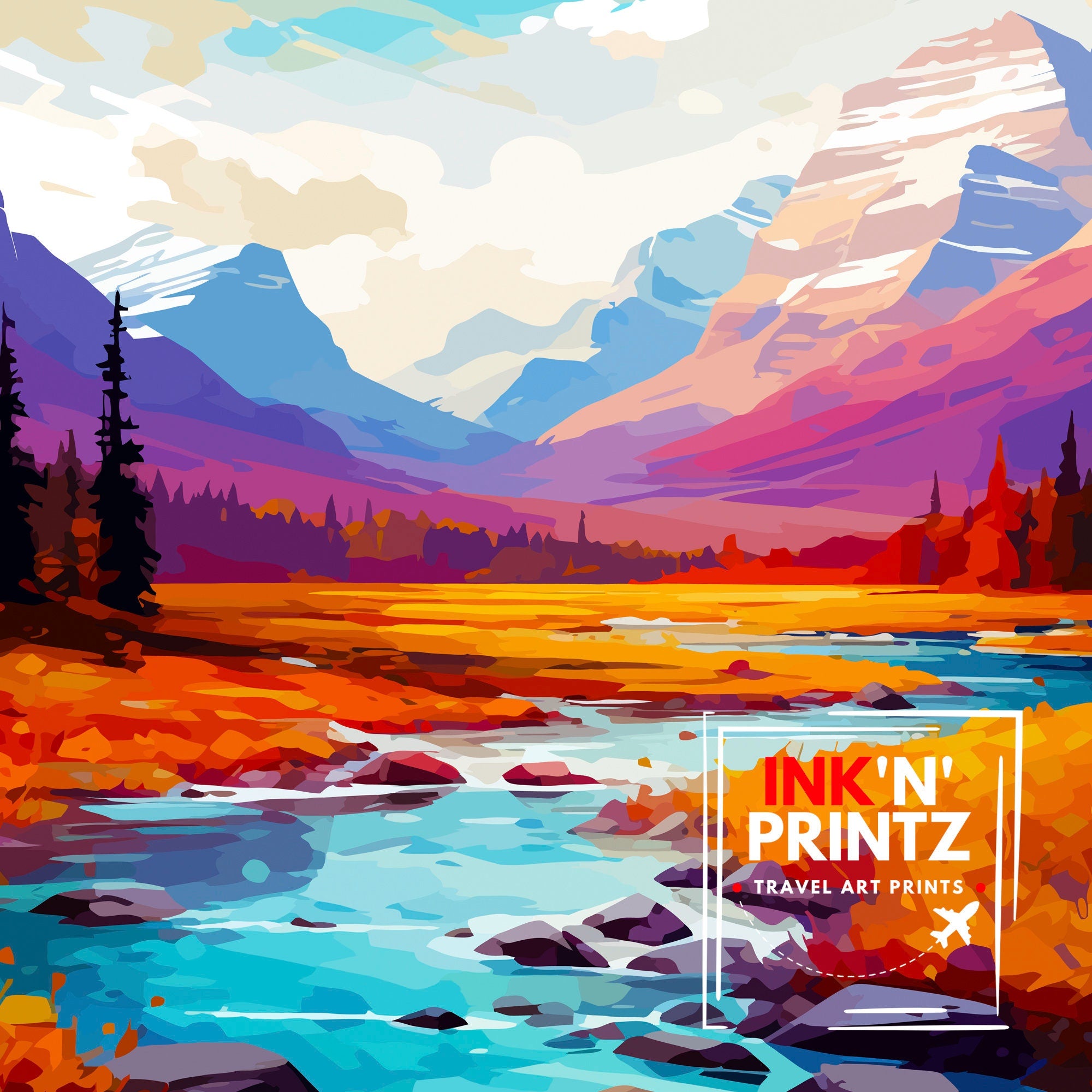 Glacier National Park Print| Montana Wilderness Poster Alpine Landscape Art Hiker's Dream Decor National Park Wall Art Nature Travel Gift