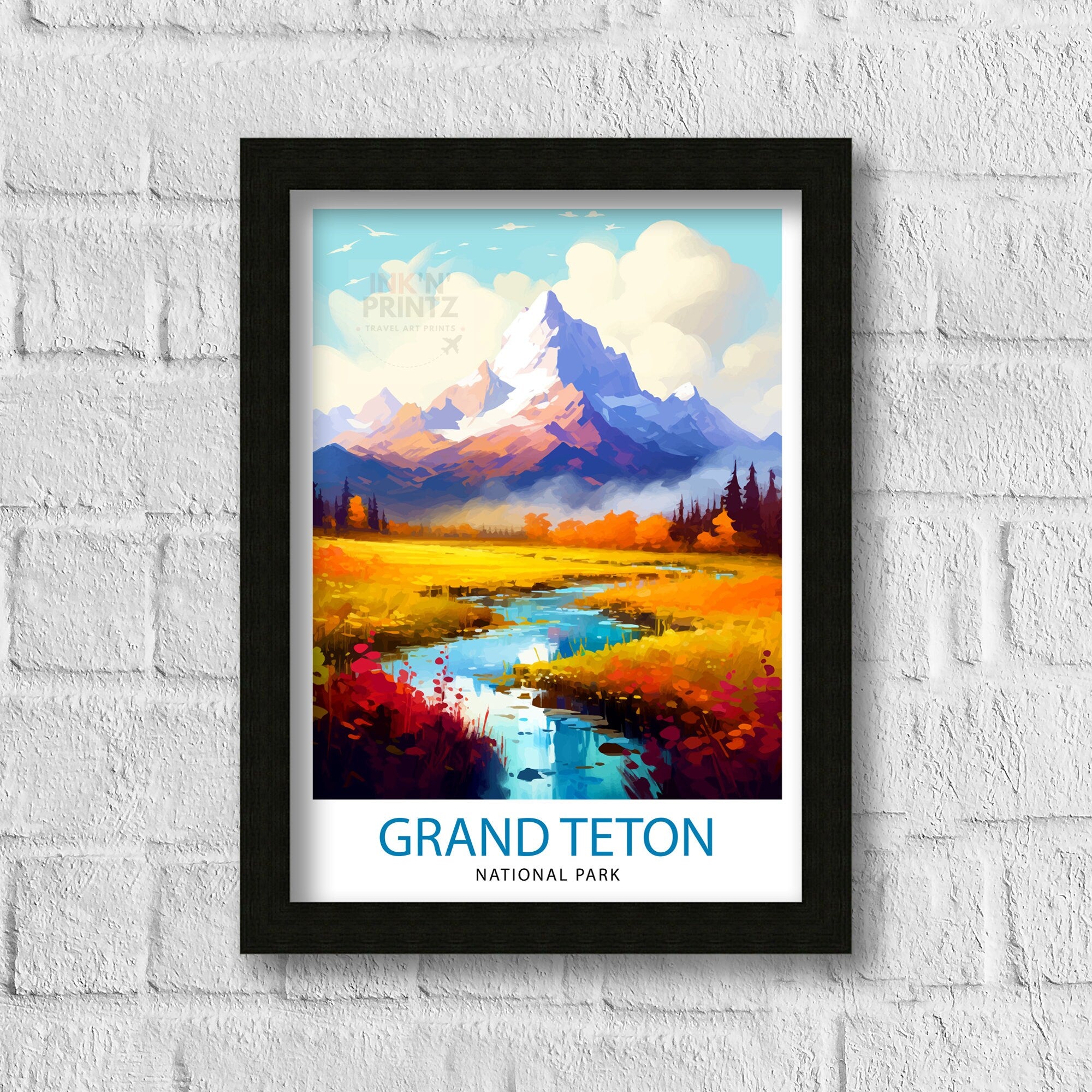 Grand Teton National Park Travel Print| Mountain Wall Art Wyoming Home Decor Nature Poster | Adventure Gift