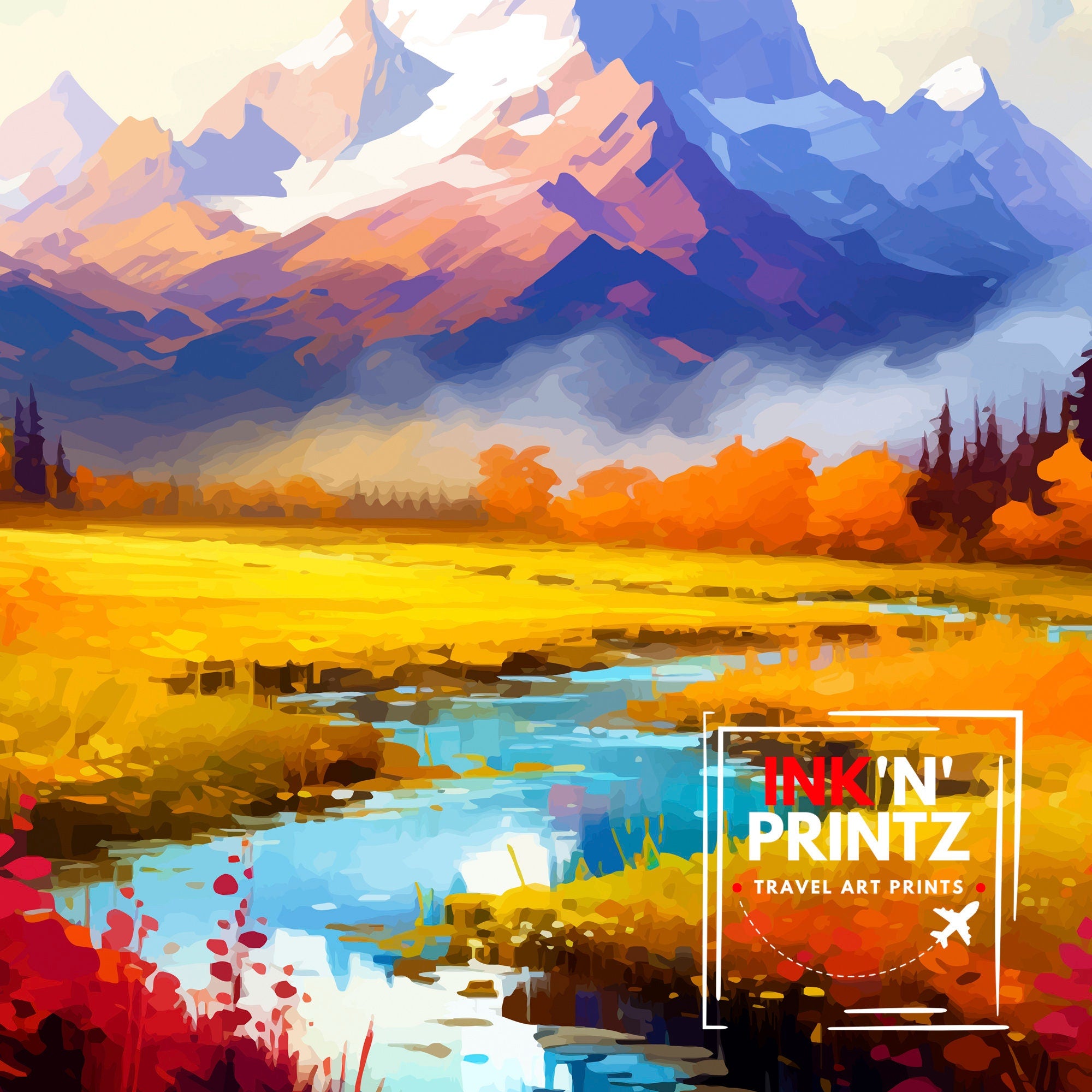Grand Teton National Park Travel Print| Mountain Wall Art Wyoming Home Decor Nature Poster | Adventure Gift