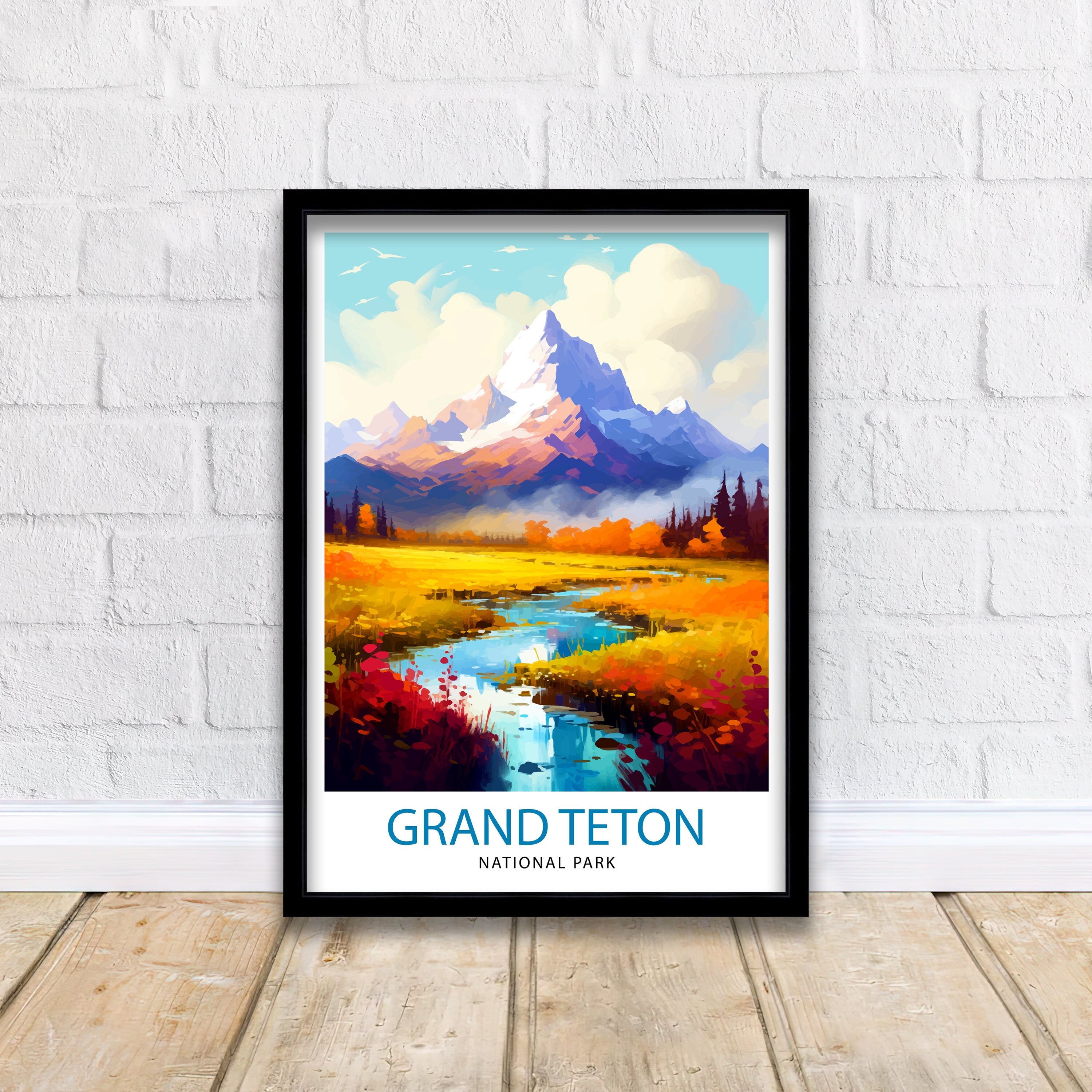 Grand Teton National Park Travel Print| Mountain Wall Art Wyoming Home Decor Nature Poster | Adventure Gift