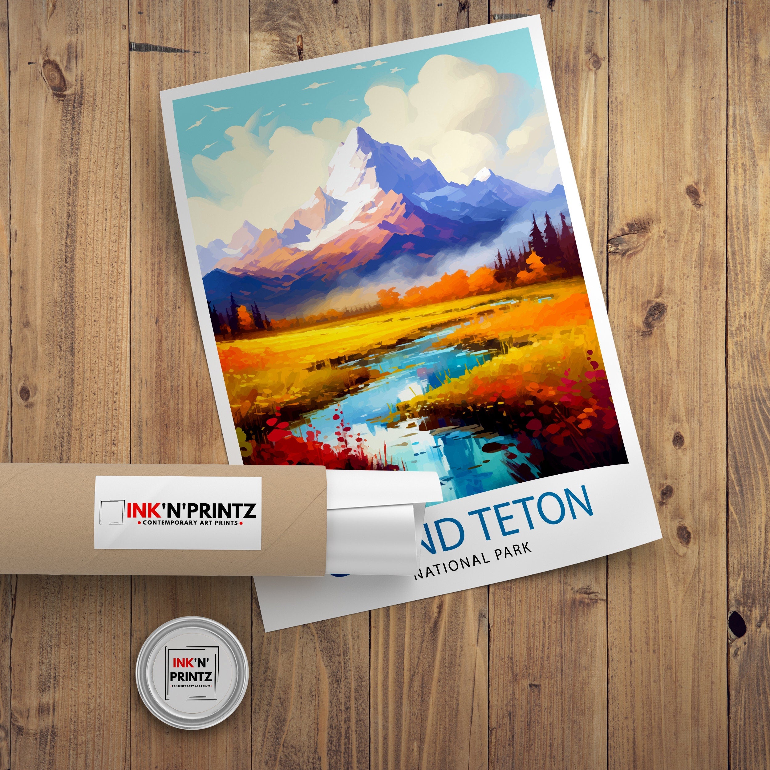 Grand Teton National Park Travel Print| Mountain Wall Art Wyoming Home Decor Nature Poster | Adventure Gift