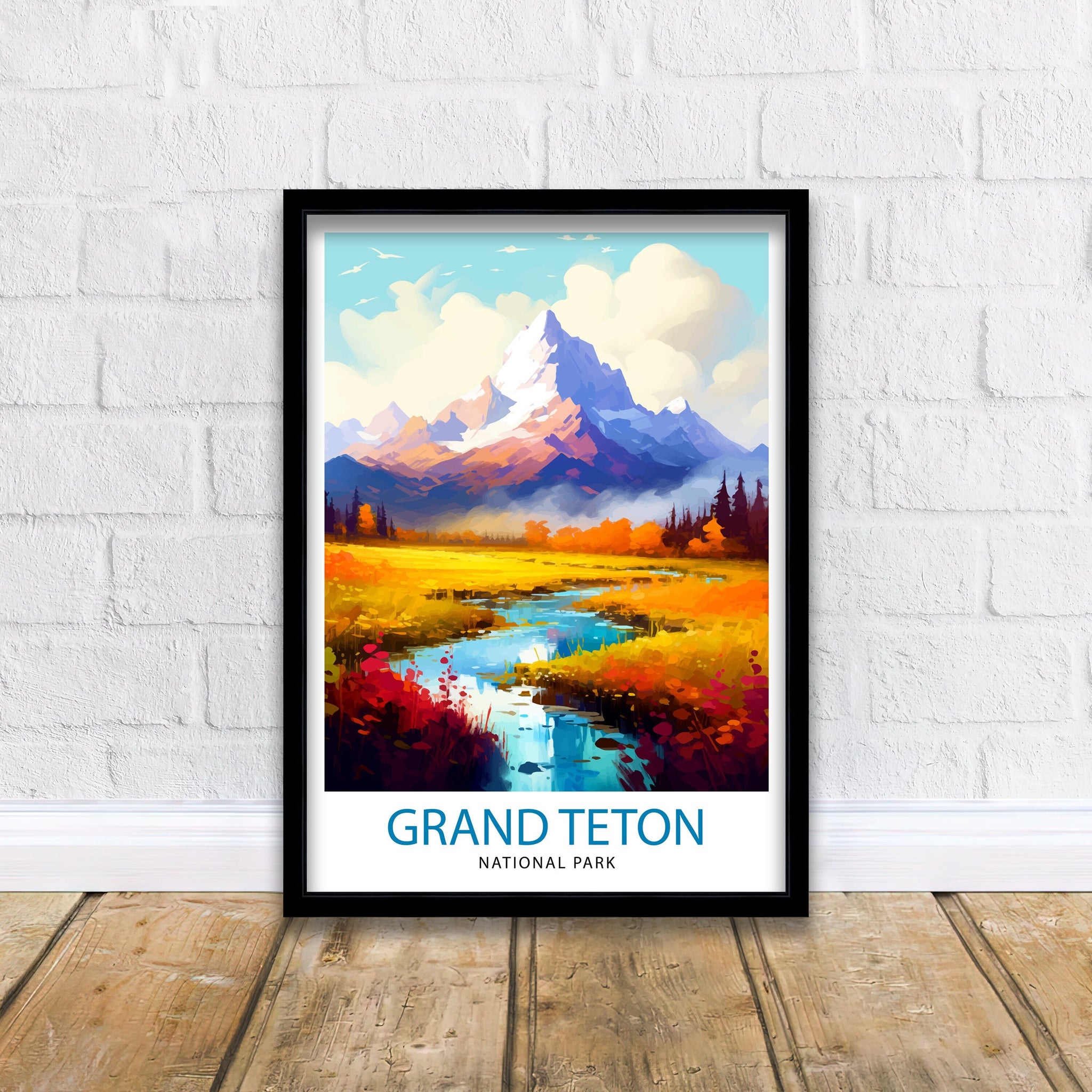 Grand Teton National Park Travel Print| Mountain Wall Art Wyoming Home Decor Nature Poster | Adventure Gift