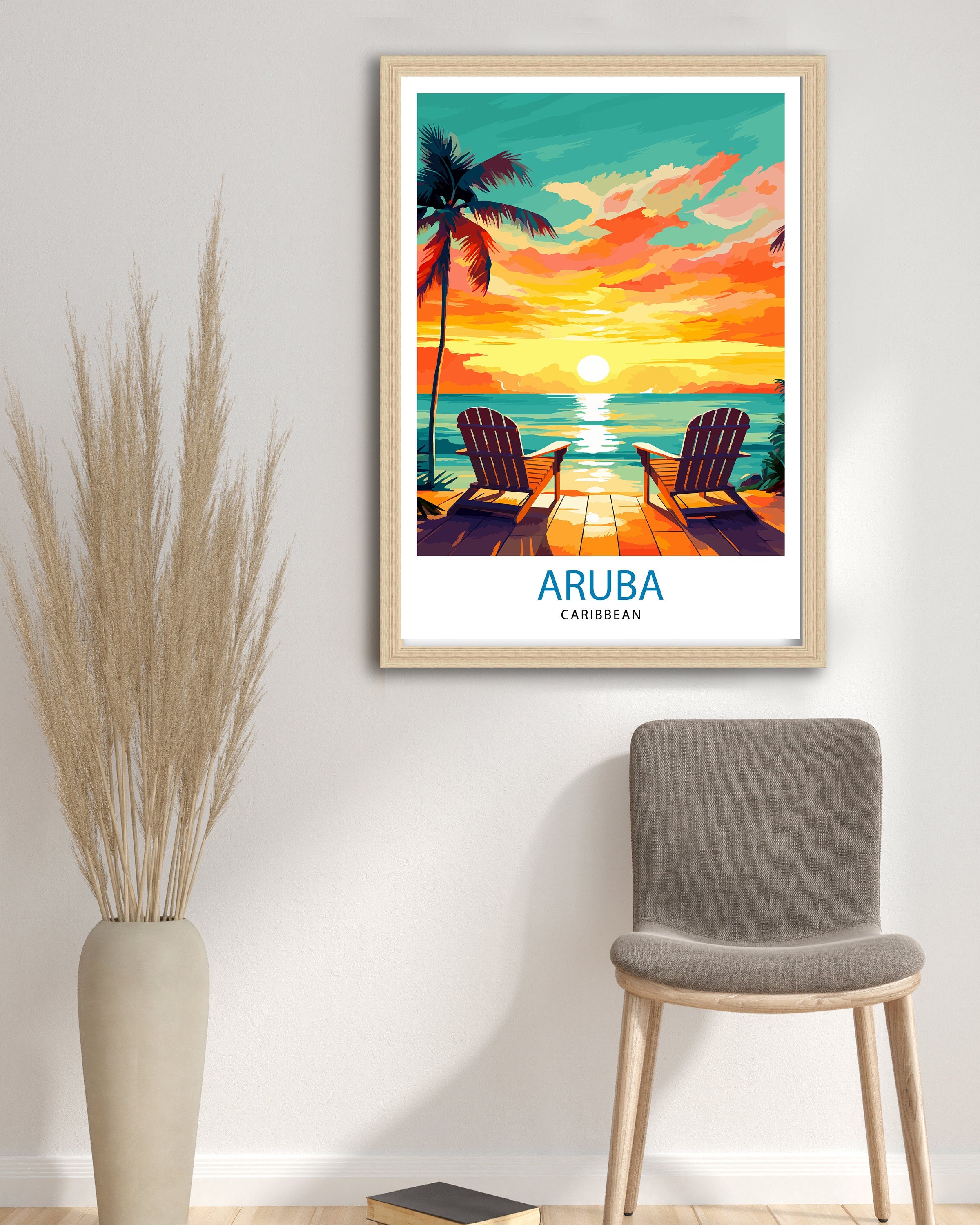 Aruba Caribbean Island Art Print Tropical Beach Decor Aruba Wall Art Caribbean Sea Poster Aruba Travel Illustration Island Home Decor