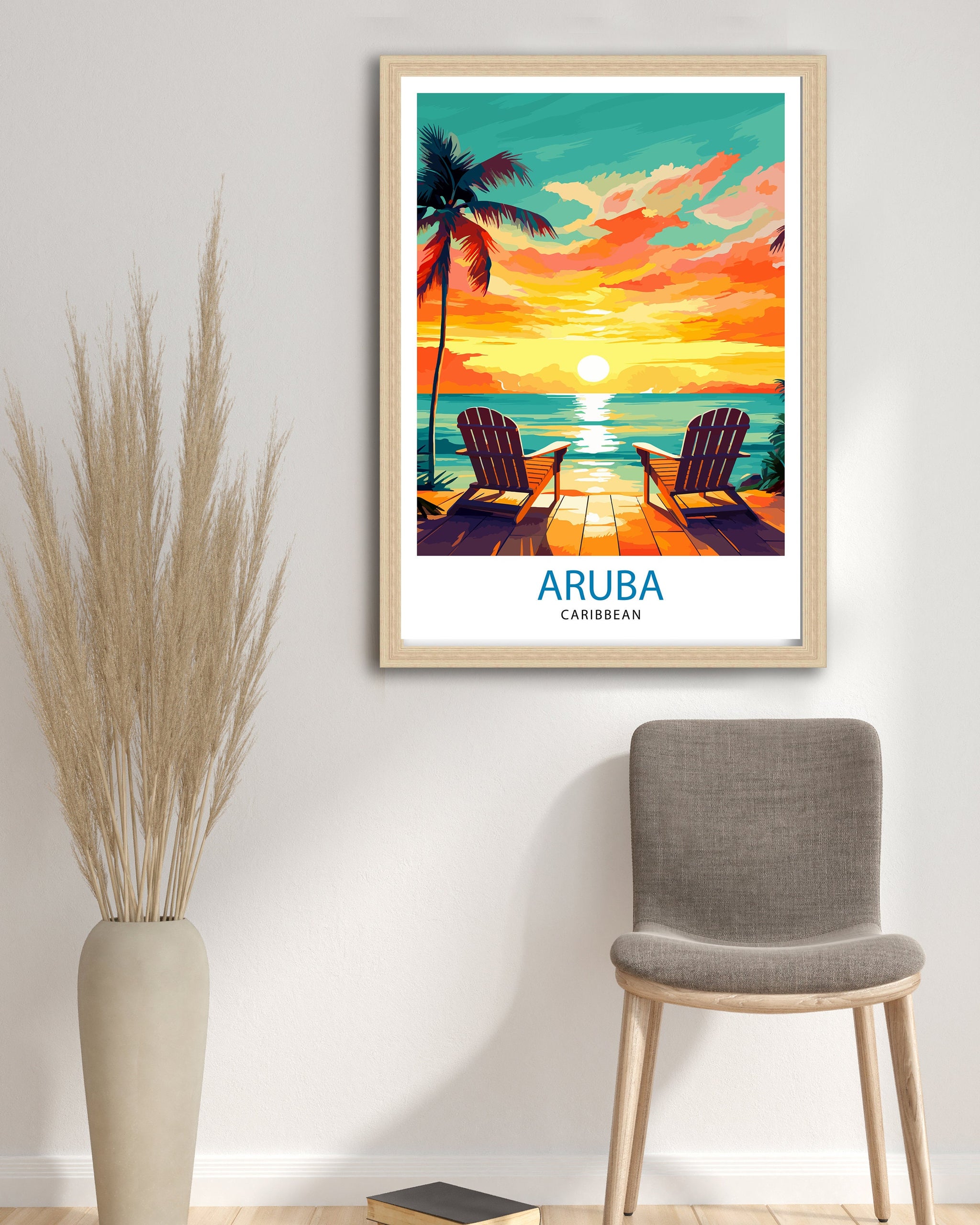 Aruba Caribbean Island Art Print Tropical Beach Decor Aruba Wall Art Caribbean Sea Poster Aruba Travel Illustration Island Home Decor