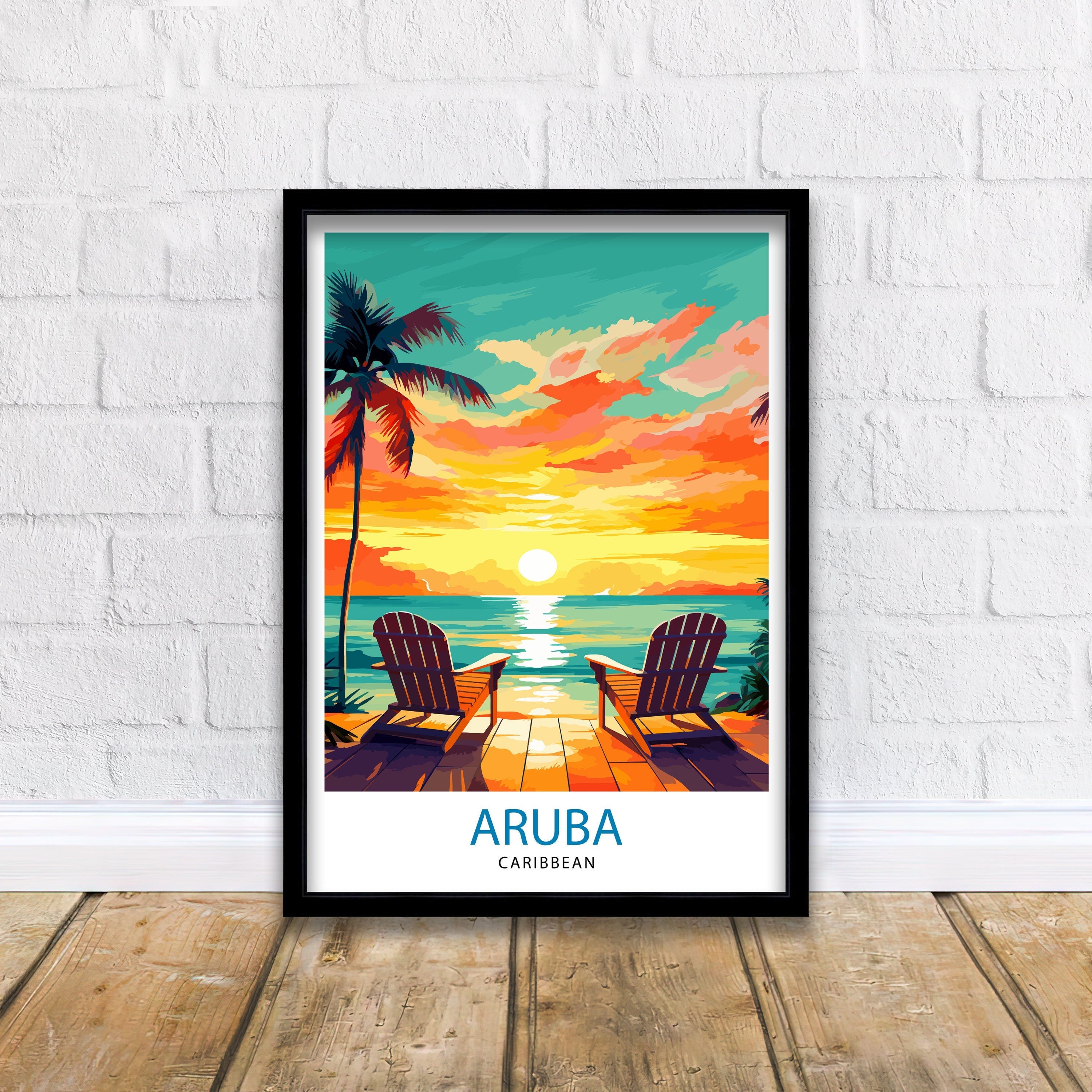 Aruba Caribbean Island Art Print Tropical Beach Decor Aruba Wall Art Caribbean Sea Poster Aruba Travel Illustration Island Home Decor