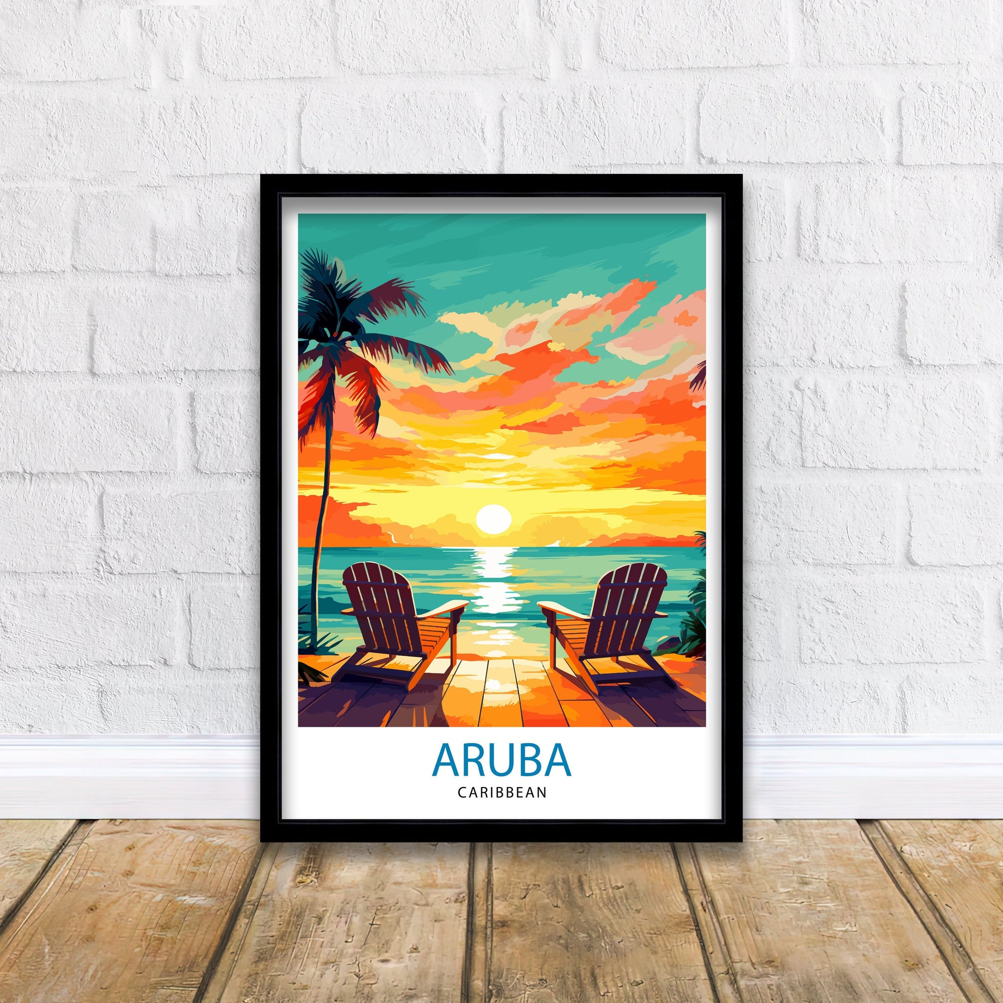 Aruba Caribbean Island Art Print Tropical Beach Decor Aruba Wall Art Caribbean Sea Poster Aruba Travel Illustration Island Home Decor