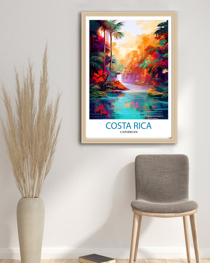 Costa Rica Caribbean Poster Tropical Rainforest Art Costa Rica Wall Art Caribbean Sea Poster Pura Vida Illustration Exotic Wildlife Decor