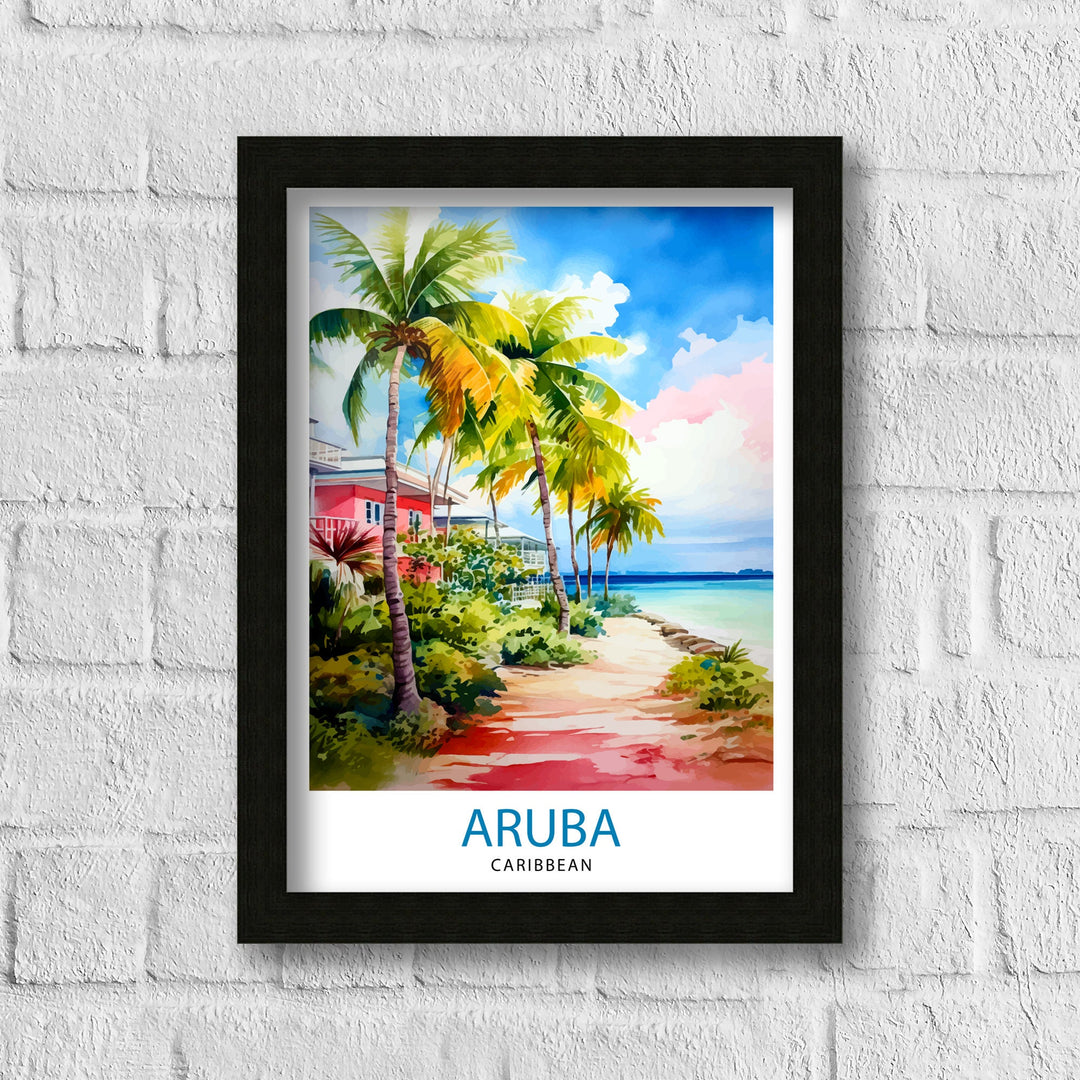 Aruba Caribbean Island Art Poster Tropical Beach Decor Aruba Wall Art Caribbean Sea Poster Aruba Travel Illustration Island Home Decor