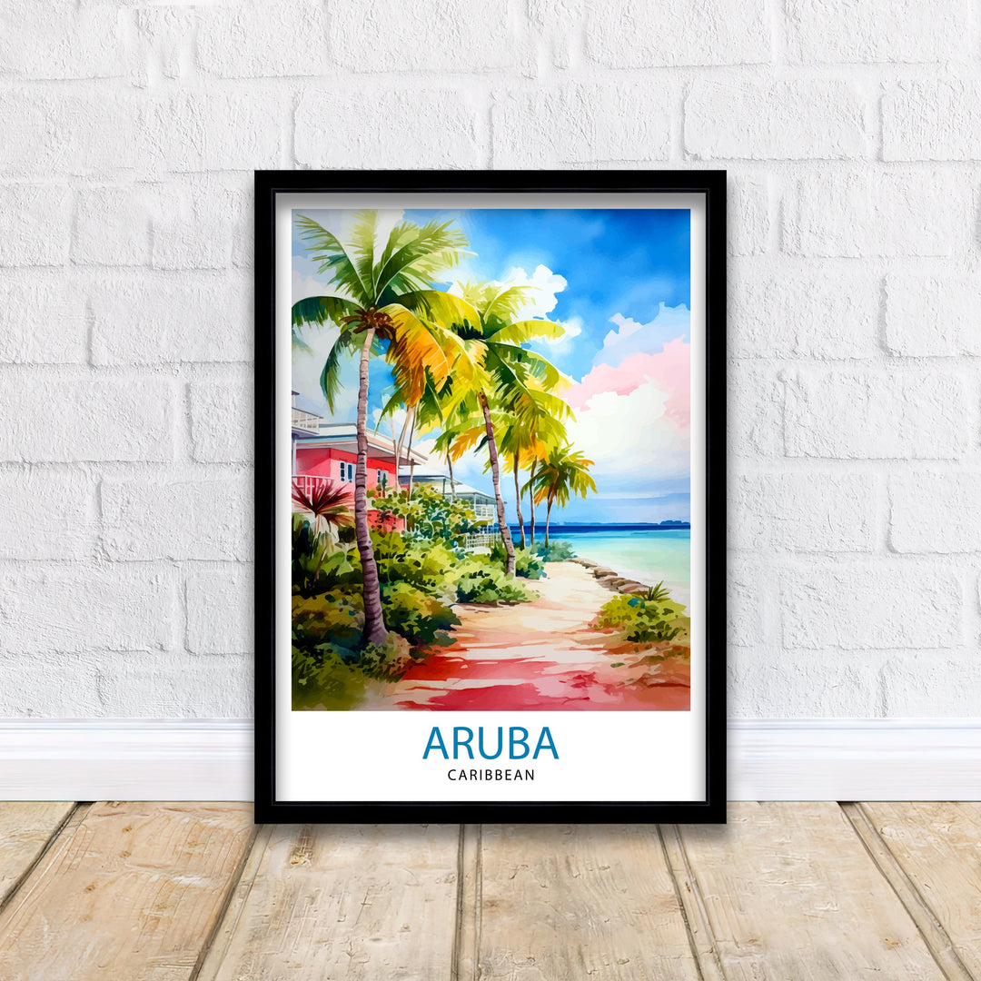 Aruba Caribbean Island Art Poster Tropical Beach Decor Aruba Wall Art Caribbean Sea Poster Aruba Travel Illustration Island Home Decor