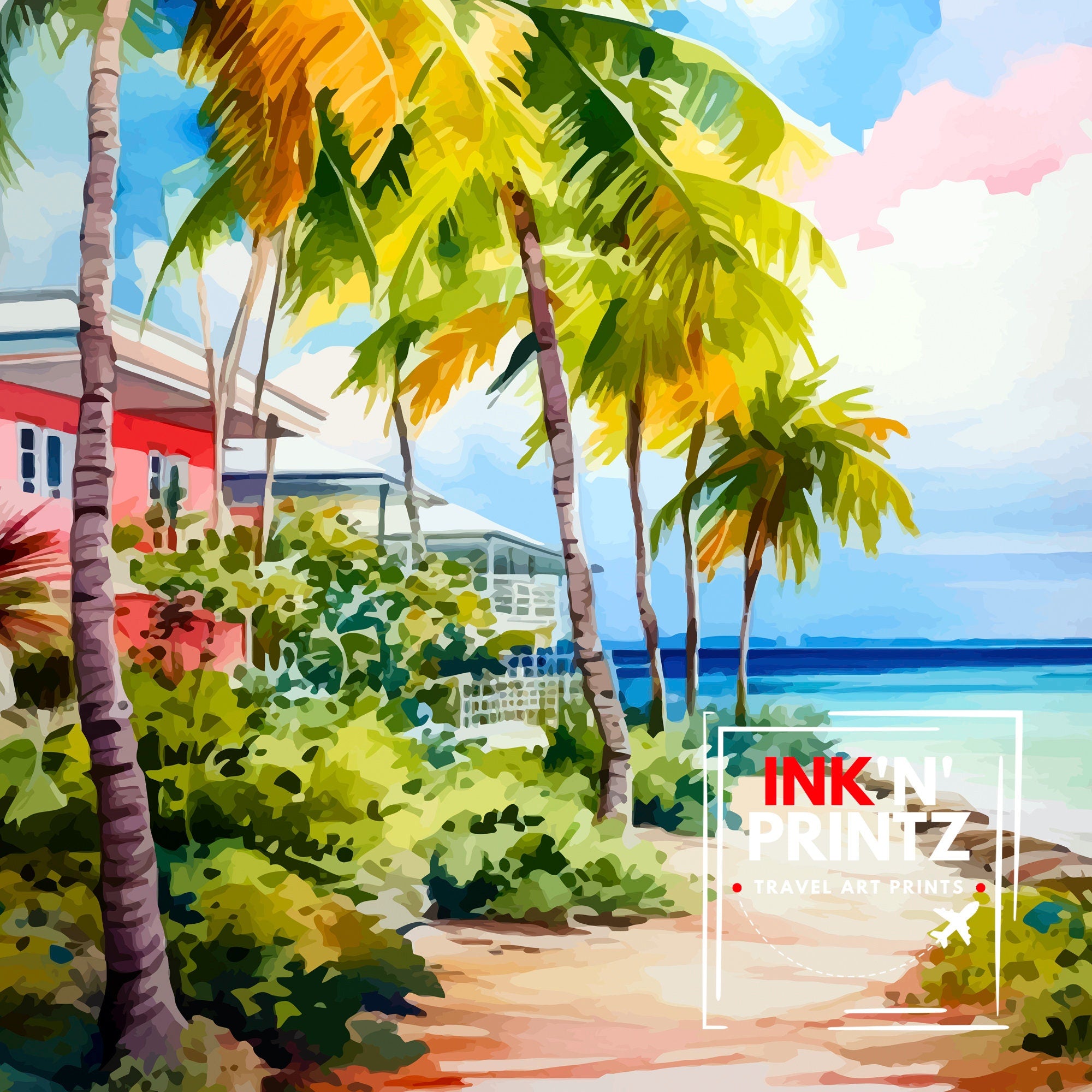 Aruba Caribbean Island Art Print Tropical Beach Decor Aruba Wall Art Caribbean Sea Poster Aruba Travel Illustration Island Home Decor