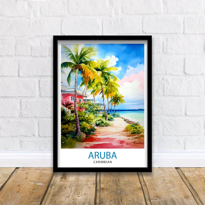 Aruba Caribbean Island Art Poster Tropical Beach Decor Aruba Wall Art Caribbean Sea Poster Aruba Travel Illustration Island Home Decor