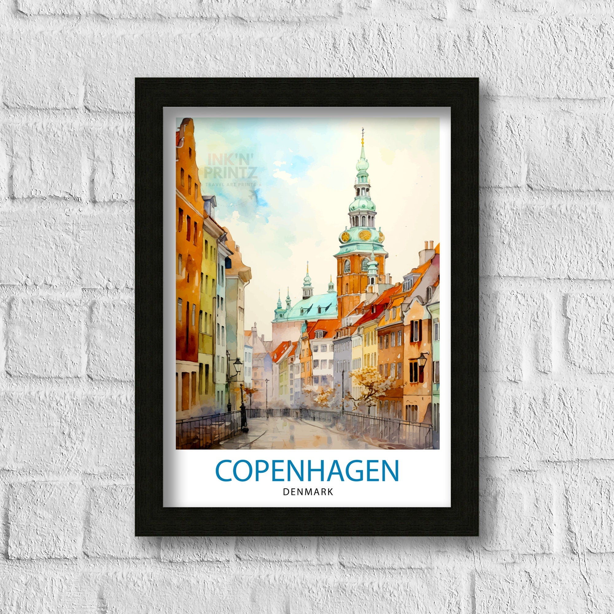 Copenhagen Travel Print Denmark Wall Art Copenhagen Home Decor Copenhagen Illustration Travel Poster Gift Denmark Home Decor