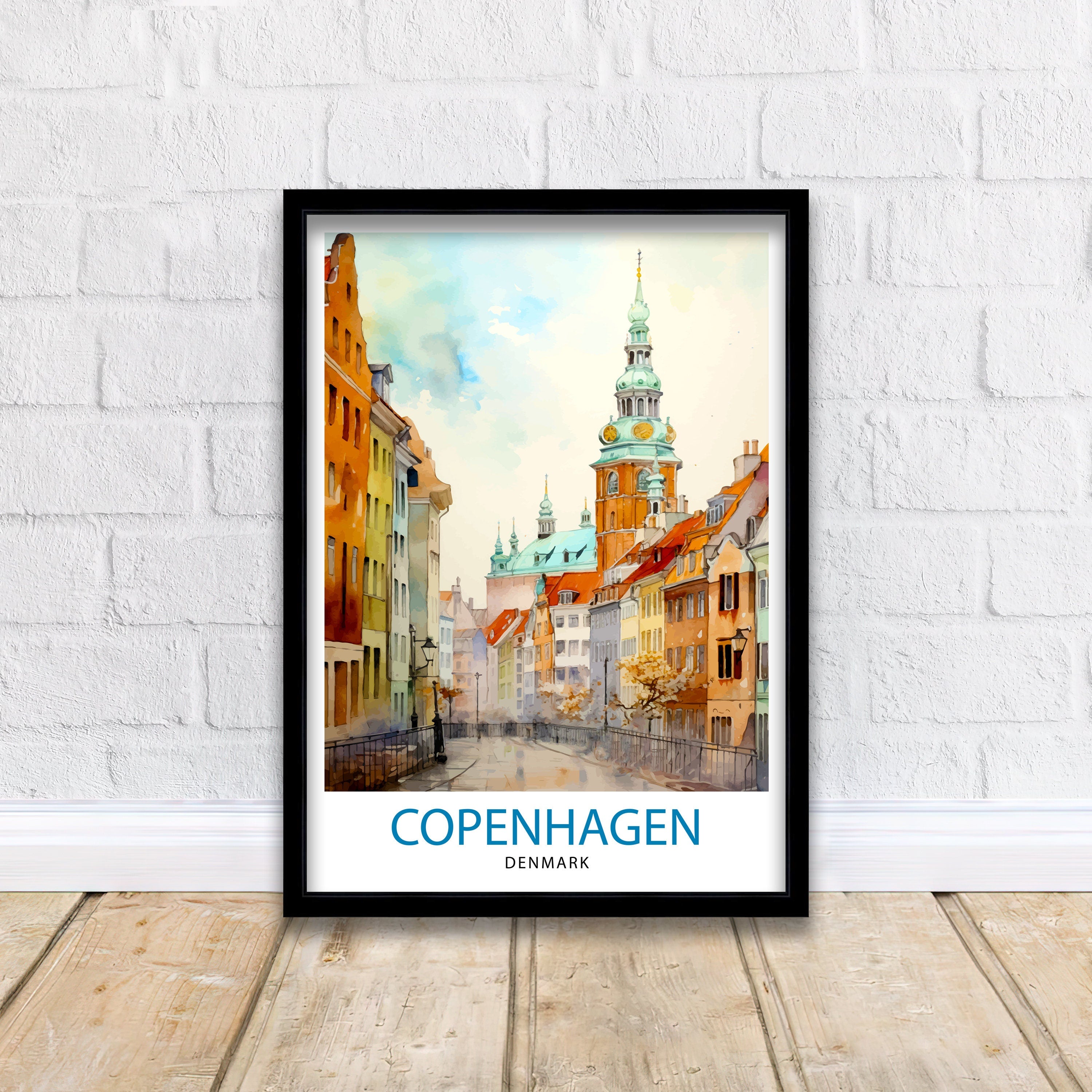 Copenhagen Travel Print Denmark Wall Art Copenhagen Home Decor Copenhagen Illustration Travel Poster Gift Denmark Home Decor