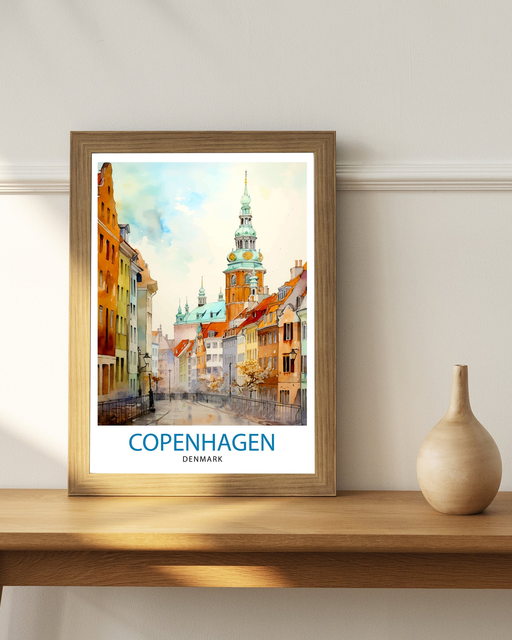 Copenhagen Travel Print Denmark Wall Art Copenhagen Home Decor Copenhagen Illustration Travel Poster Gift Denmark Home Decor