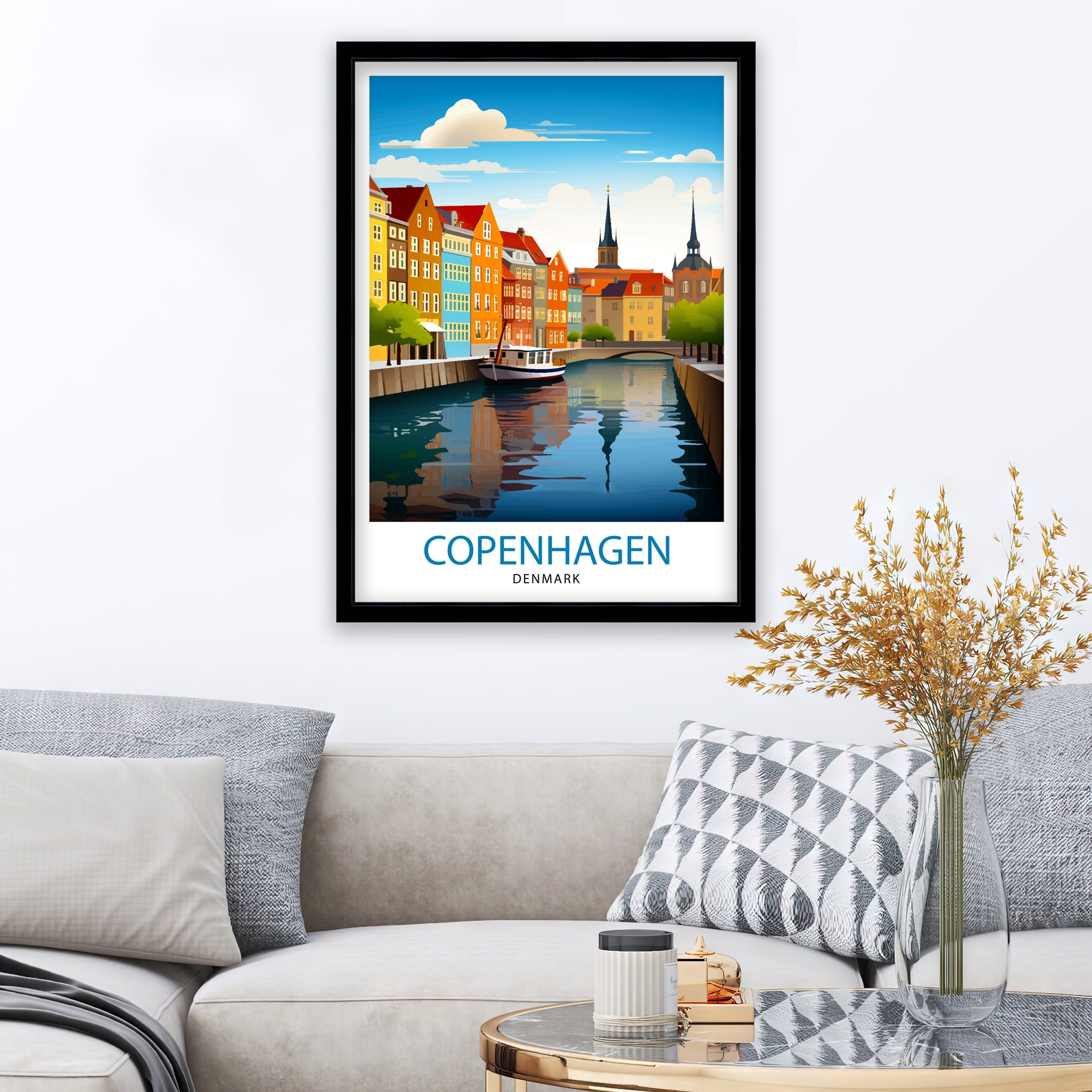 Copenhagen Travel Print Denmark Wall Art Copenhagen Home Decor Copenhagen Illustration Travel Poster Gift Denmark Home Decor