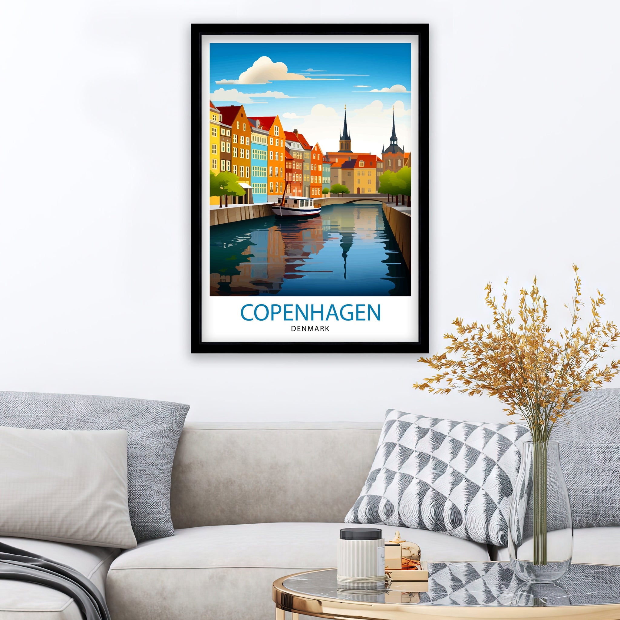 Copenhagen Travel Print Denmark Wall Art Copenhagen Home Decor Copenhagen Illustration Travel Poster Gift Denmark Home Decor