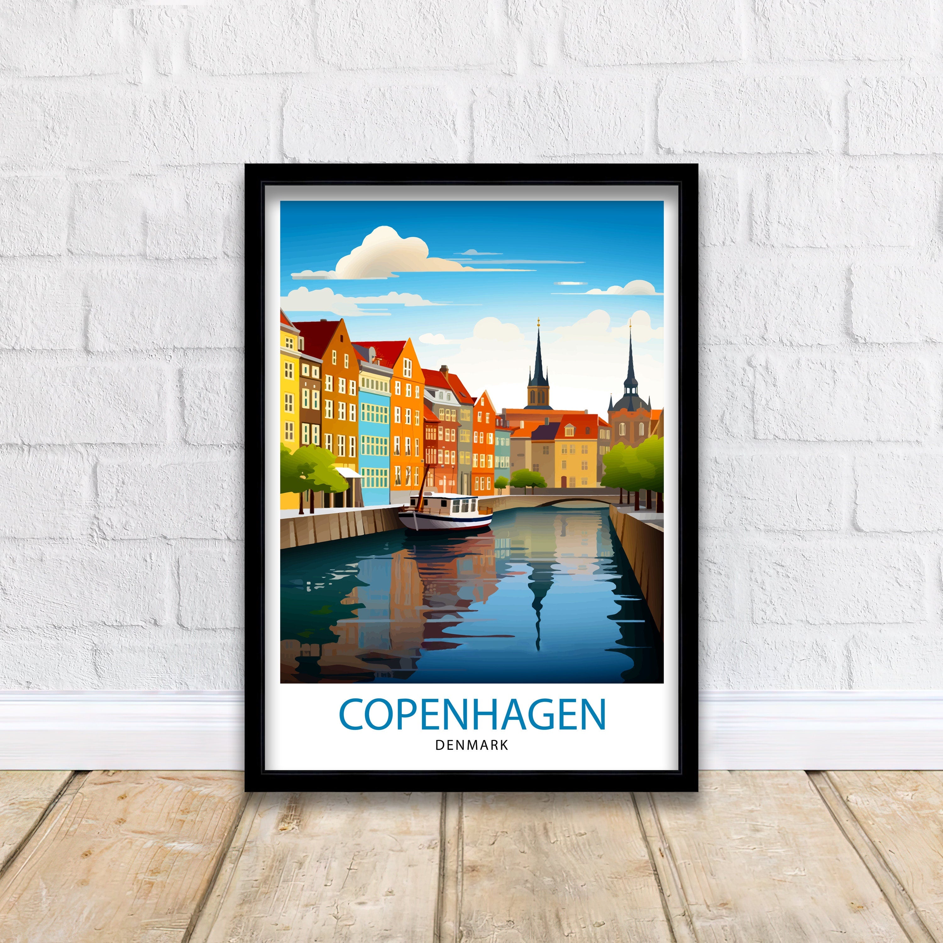 Copenhagen Travel Print Denmark Wall Art Copenhagen Home Decor Copenhagen Illustration Travel Poster Gift Denmark Home Decor