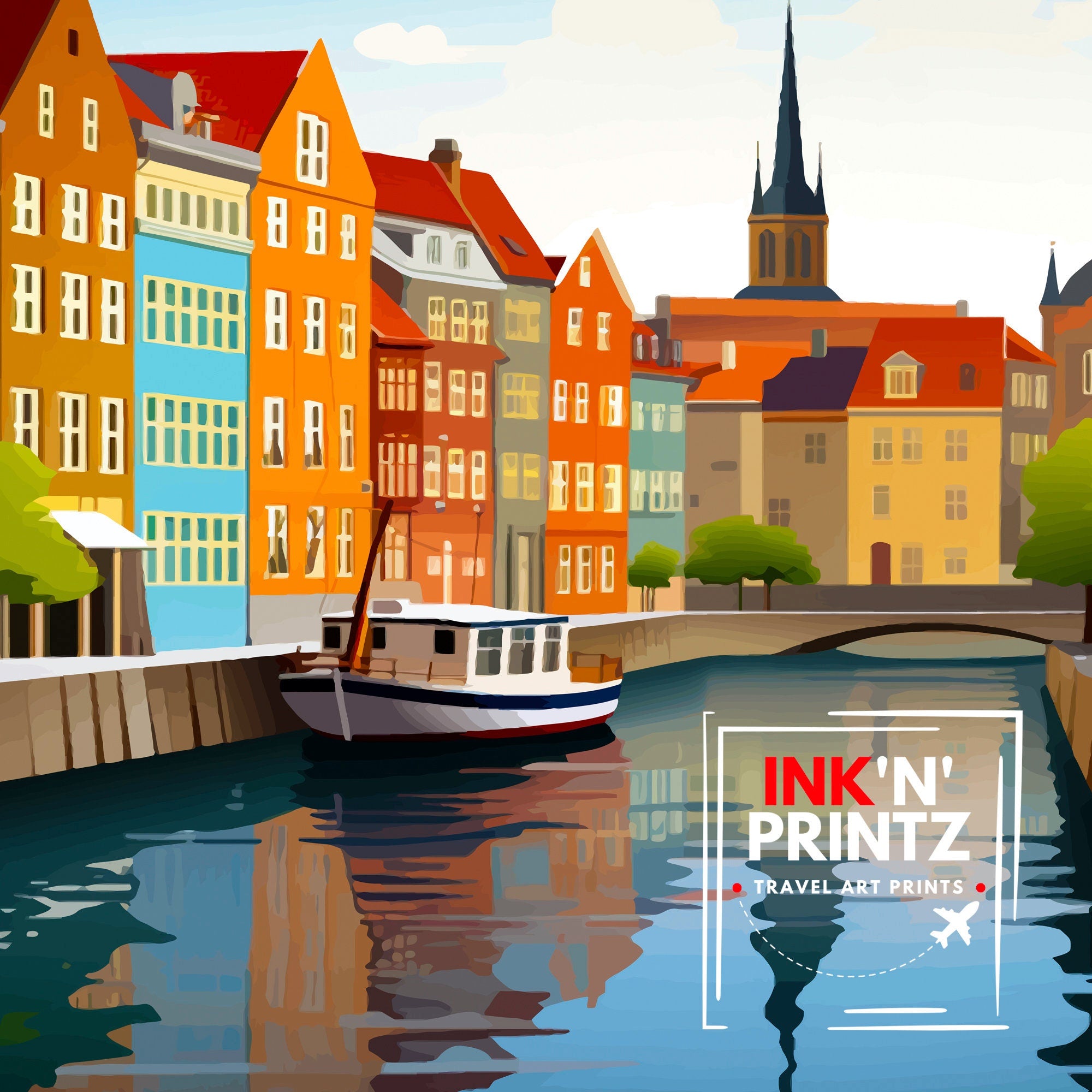 Copenhagen Travel Print Denmark Wall Art Copenhagen Home Decor Copenhagen Illustration Travel Poster Gift Denmark Home Decor
