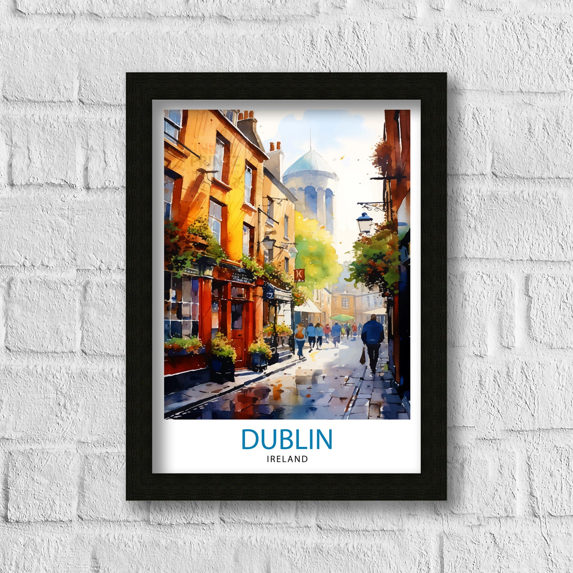 Dublin Ireland Cityscape Print Lively Temple Bar Scene Dublin Wall Art Historic Georgian Doors Illustration Irish Pub Poster Cultural Decor