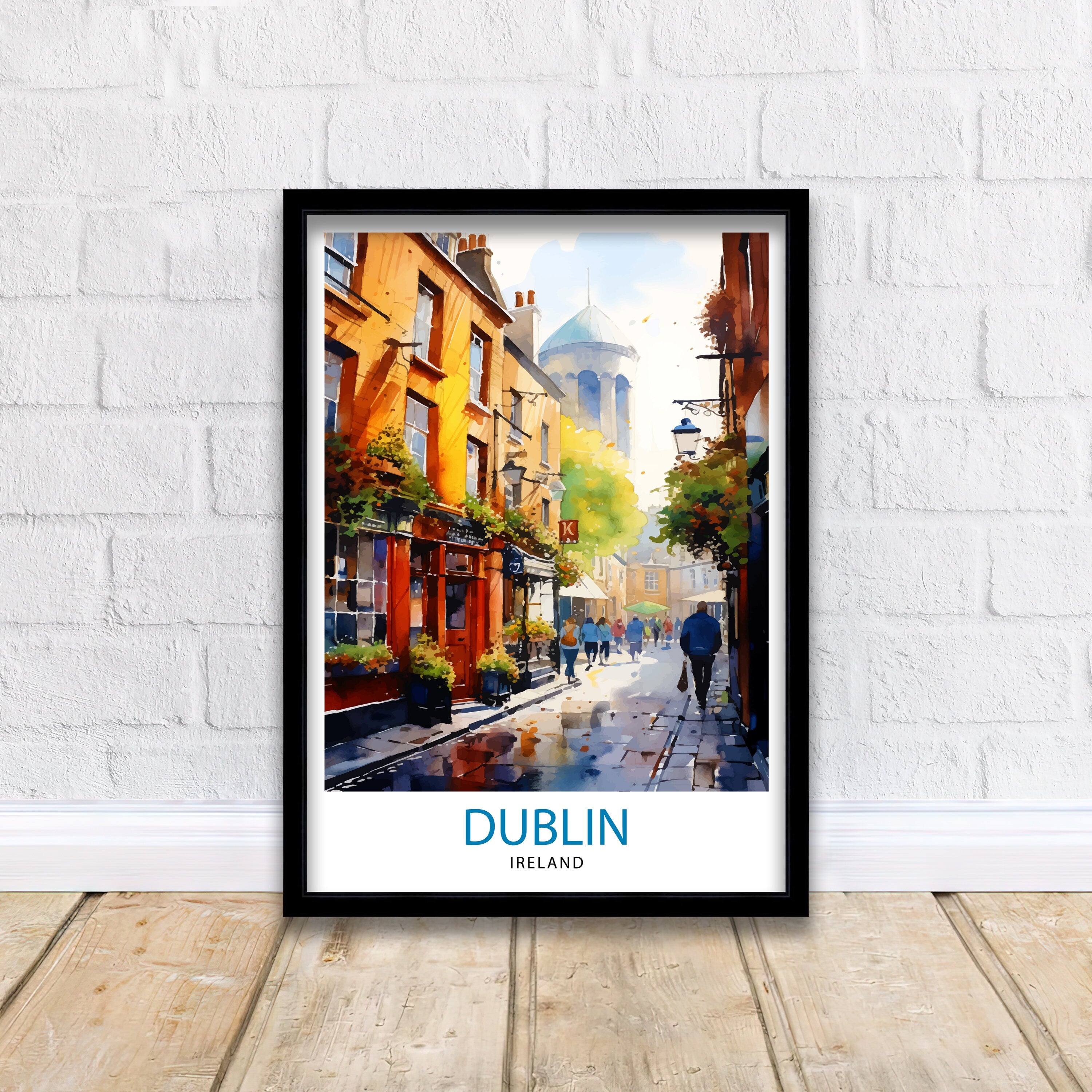 Dublin Ireland Cityscape Print Lively Temple Bar Scene Dublin Wall Art Historic Georgian Doors Illustration Irish Pub Poster Cultural Decor