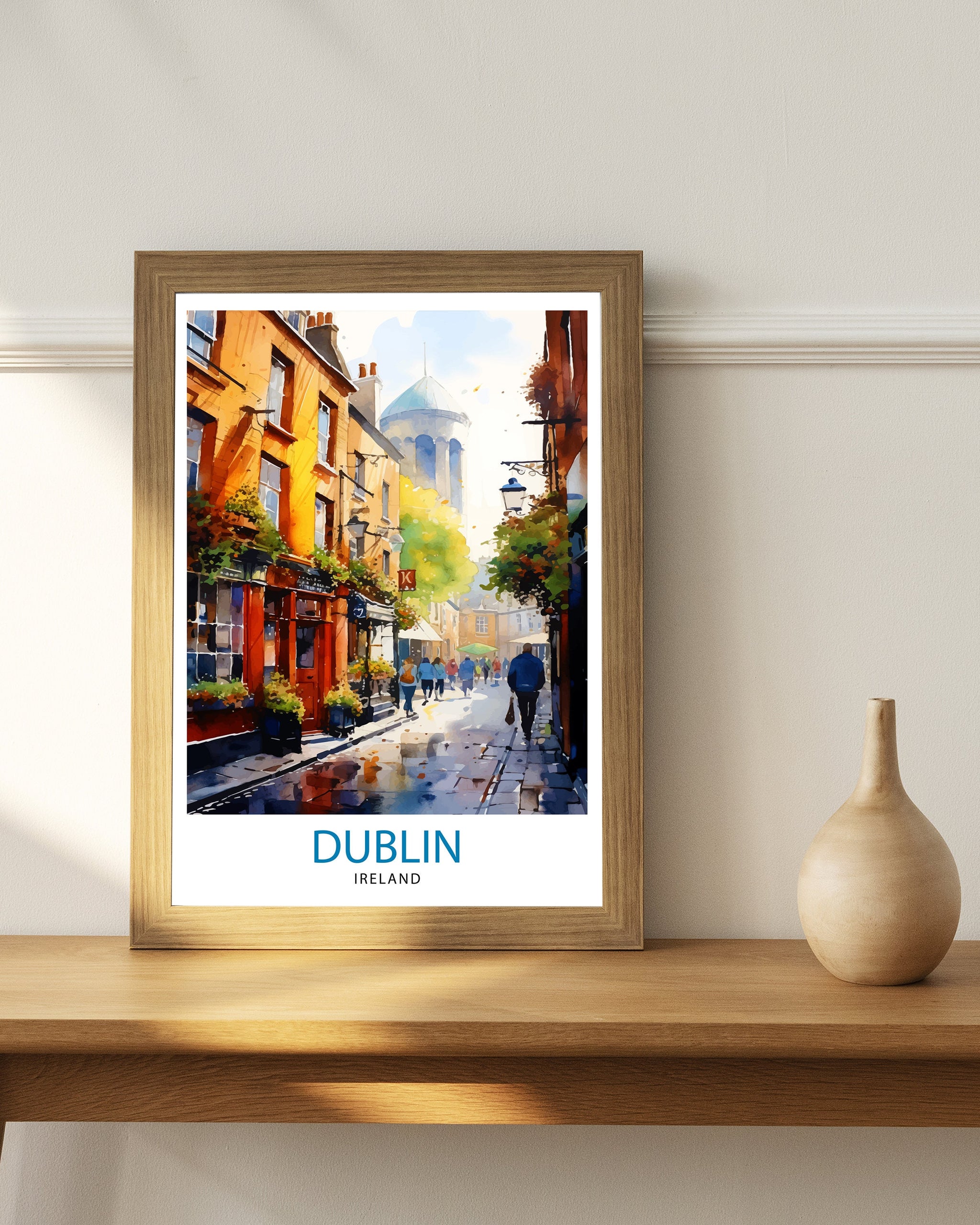 Dublin Ireland Cityscape Print Lively Temple Bar Scene Dublin Wall Art Historic Georgian Doors Illustration Irish Pub Poster Cultural Decor